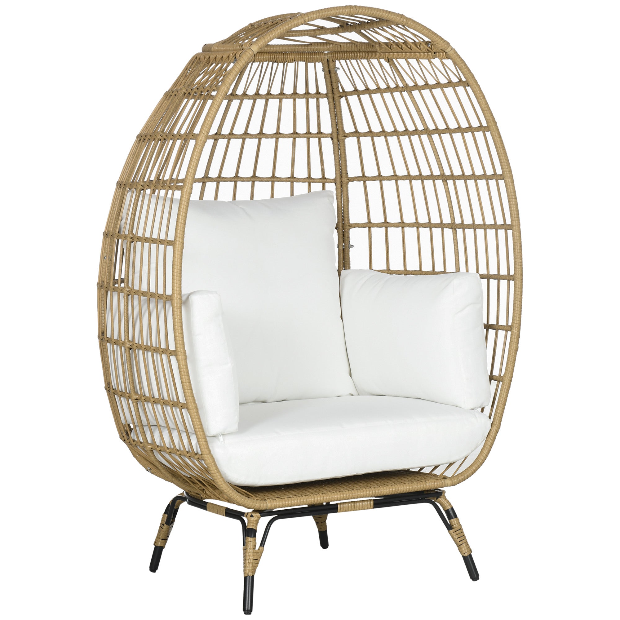 Outsunny PE Rattan Outdoor Egg Chair, Round Wicker Weave Teardrop Chair with Thick Padded Cushions for Sunroom, Garden, Khaki - North Peak Garden Furniture