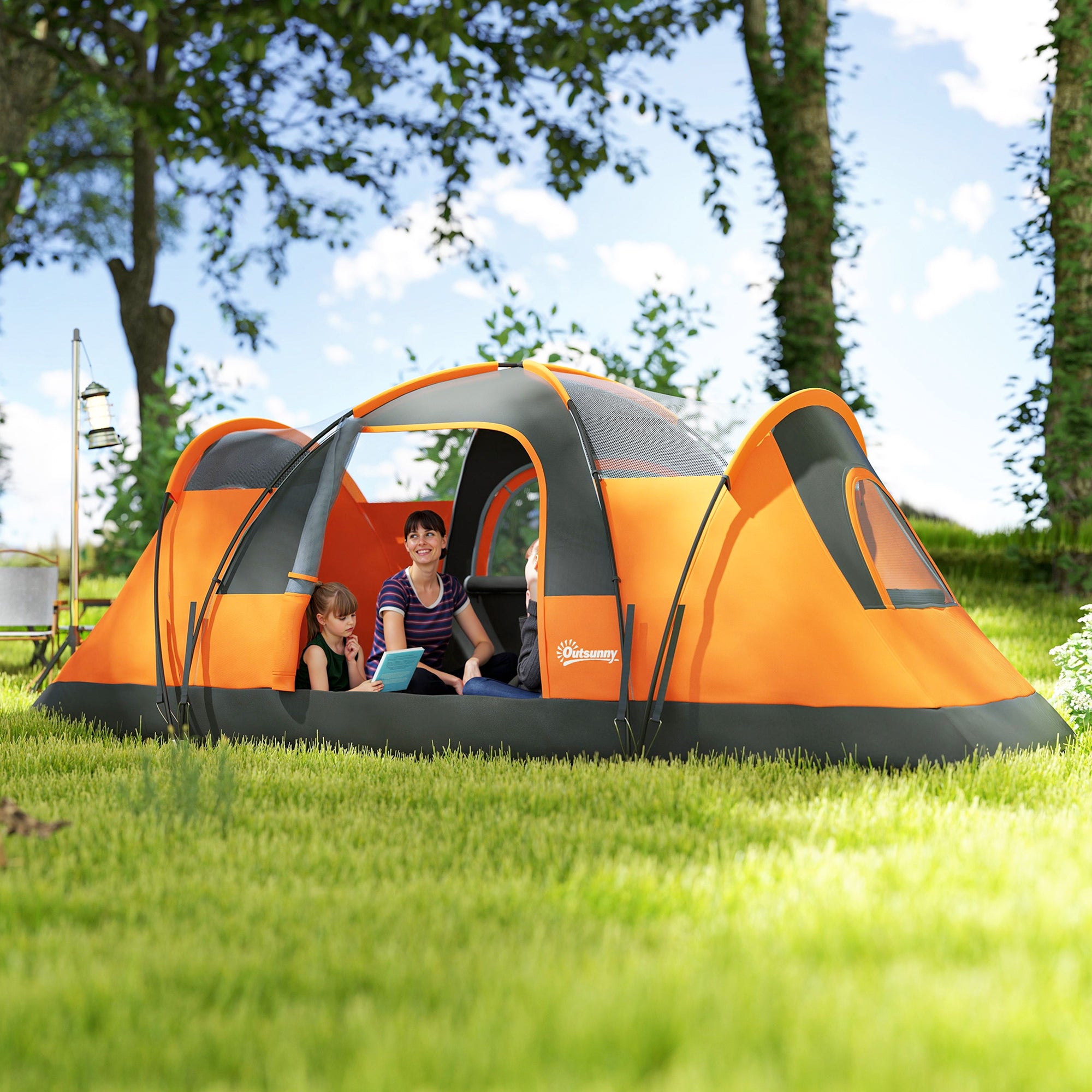 Outsunny 5-6 Man Dome Camping Tent - Orange - North Peak Garden Furniture