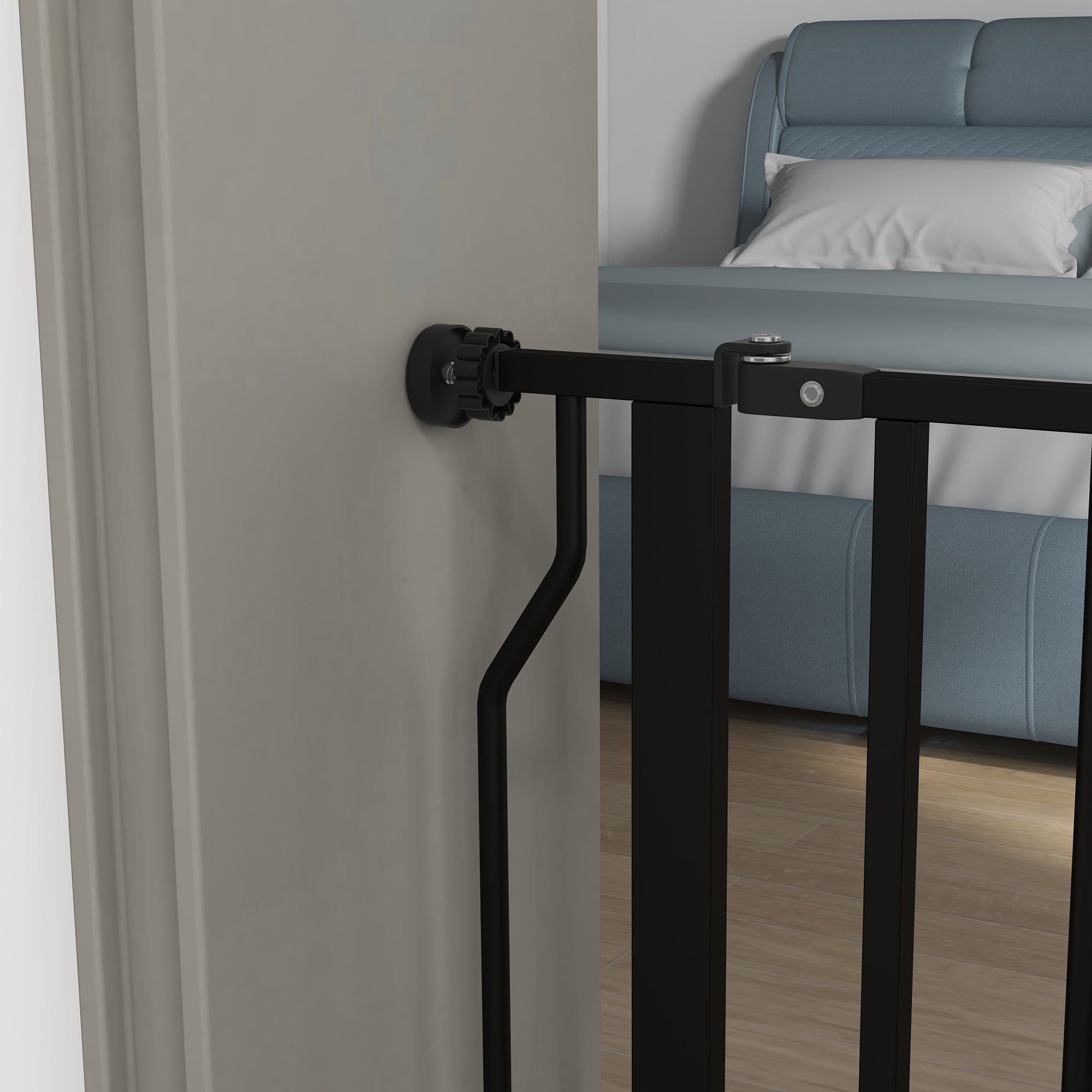 PawHut Extra Wide Dog Safety Gate, with Door Pressure, for Doorways, Hallways, Staircases - Black - North Peak Garden Furniture