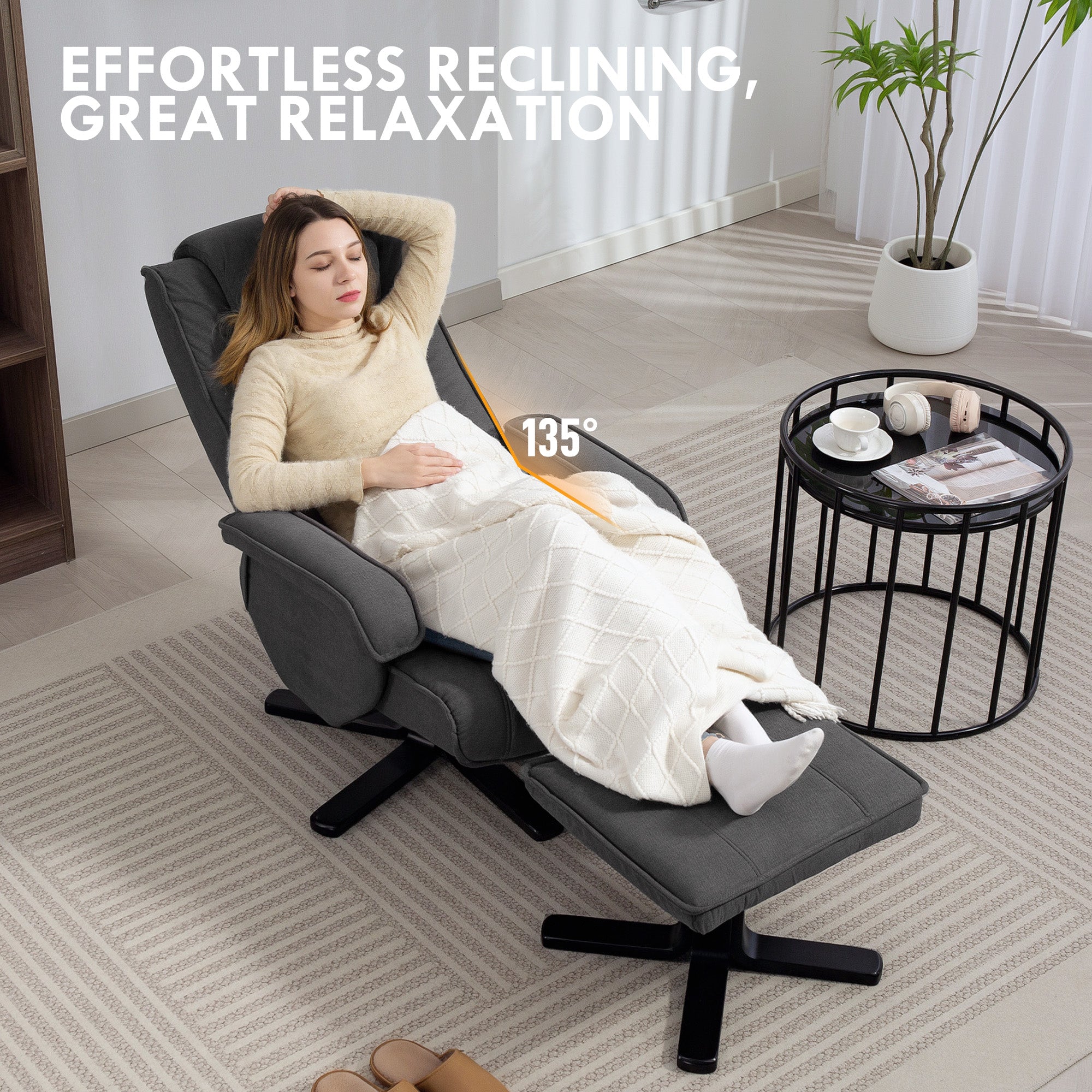 HOMCOM Rocker Swivel Recliner Chair with Footstool - Charcoal Grey Velvet - North Peak Garden Furniture