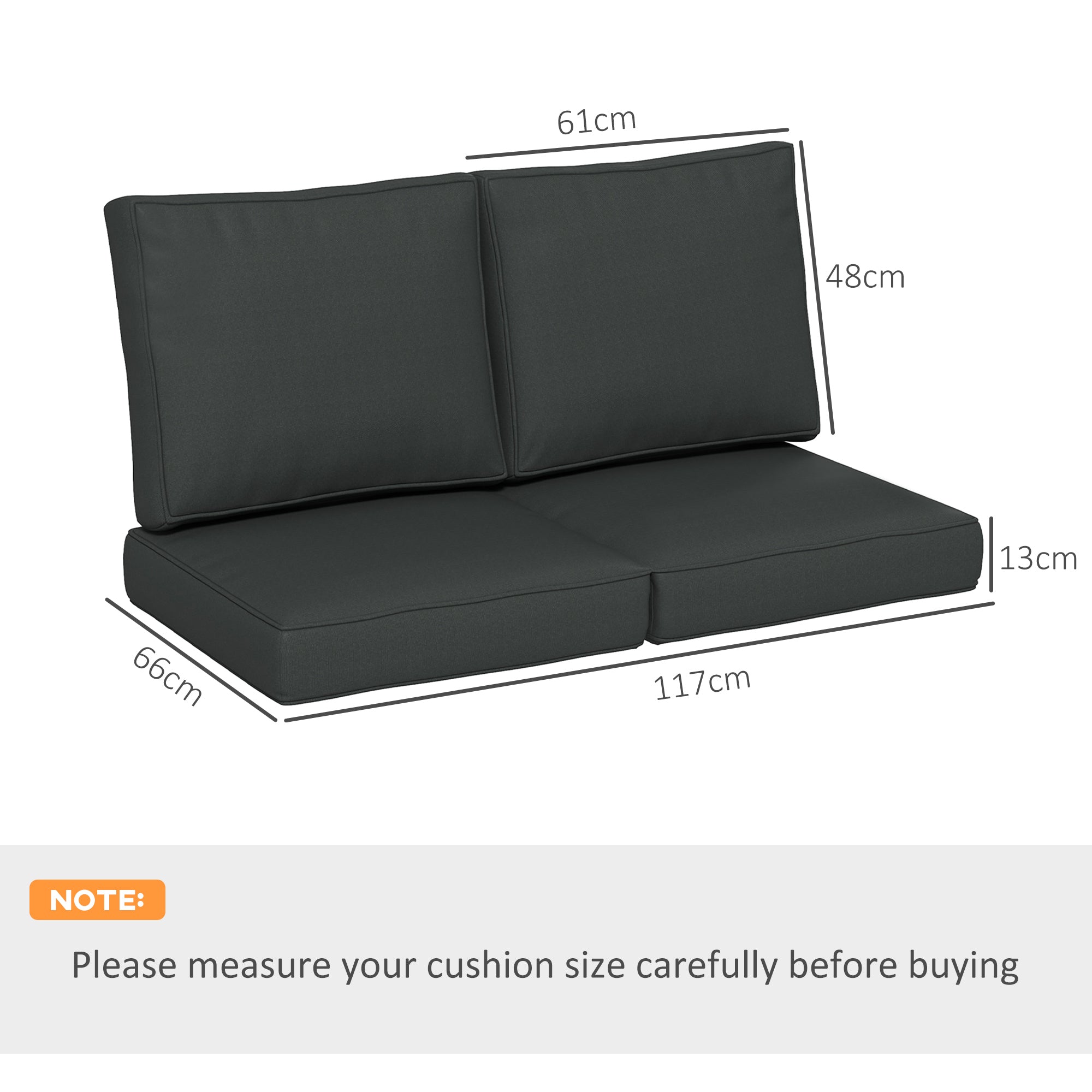 Outsunny Replacement Cushion Set for Patio Chairs, 3-Piece Back and Seat Pillows, Indoor Outdoor Use, Charcoal Grey | Aosom UK