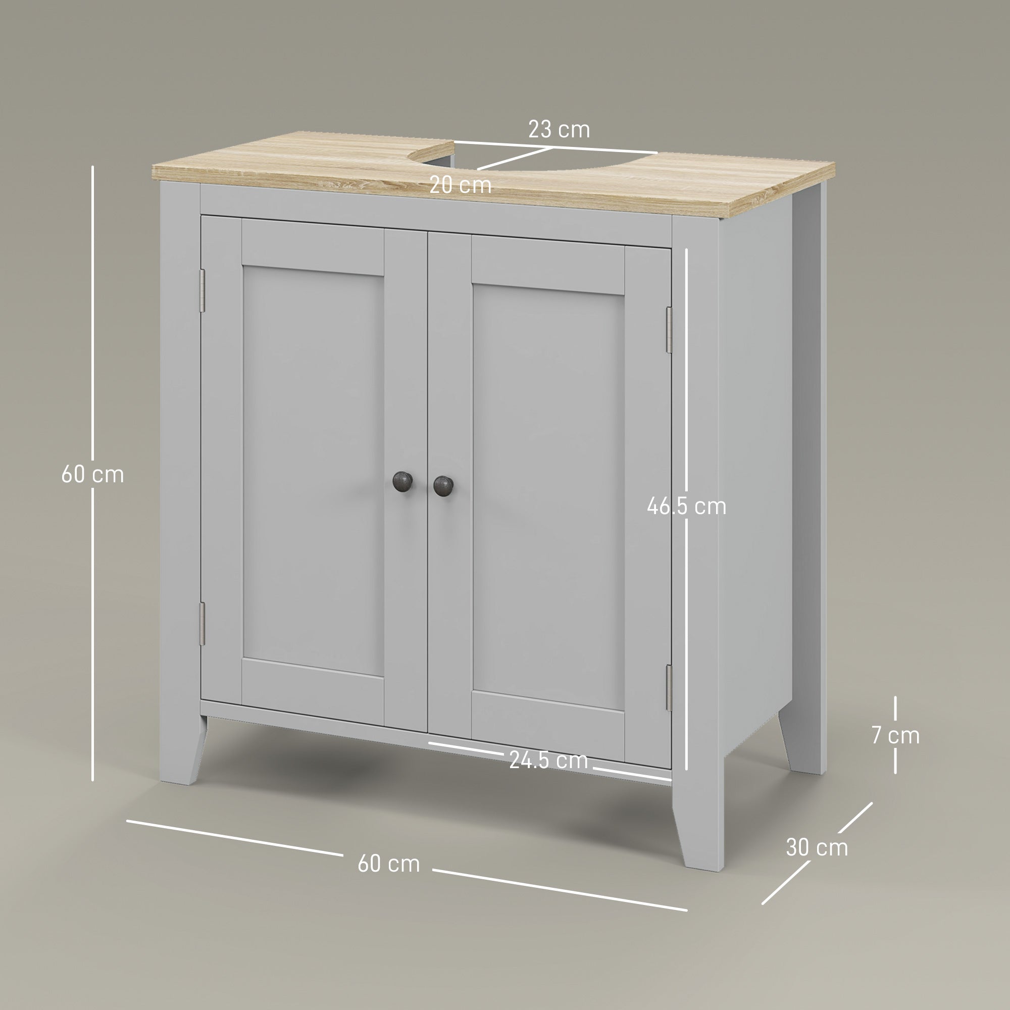 kleankin Under Sink Cabinet, Bathroom Sink Cabinet with 2 Doors, Pedestal Under Sink Design, Freestanding Bathroom Cupboard with Adjustable Shelf, Grey - North Peak Garden Furniture