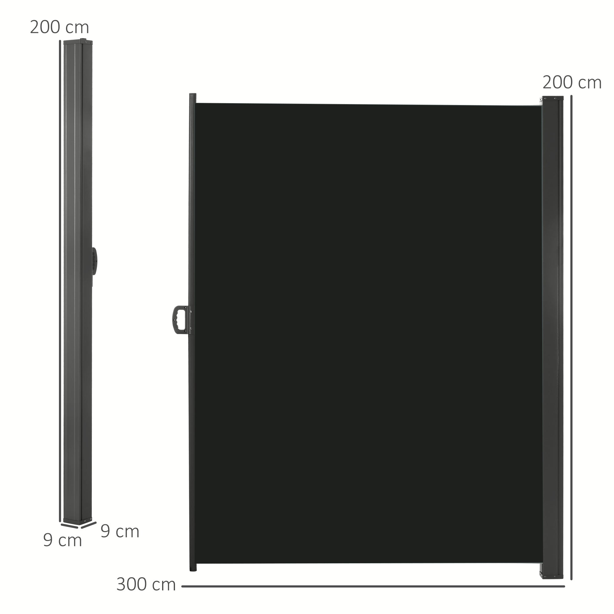 Outsunny Retractable Sun Side Awning Screen Fence Patio Garden Wall Balcony Screening Panel Outdoor Blind Privacy Divider (3x2M, Black) - North Peak Garden Furniture