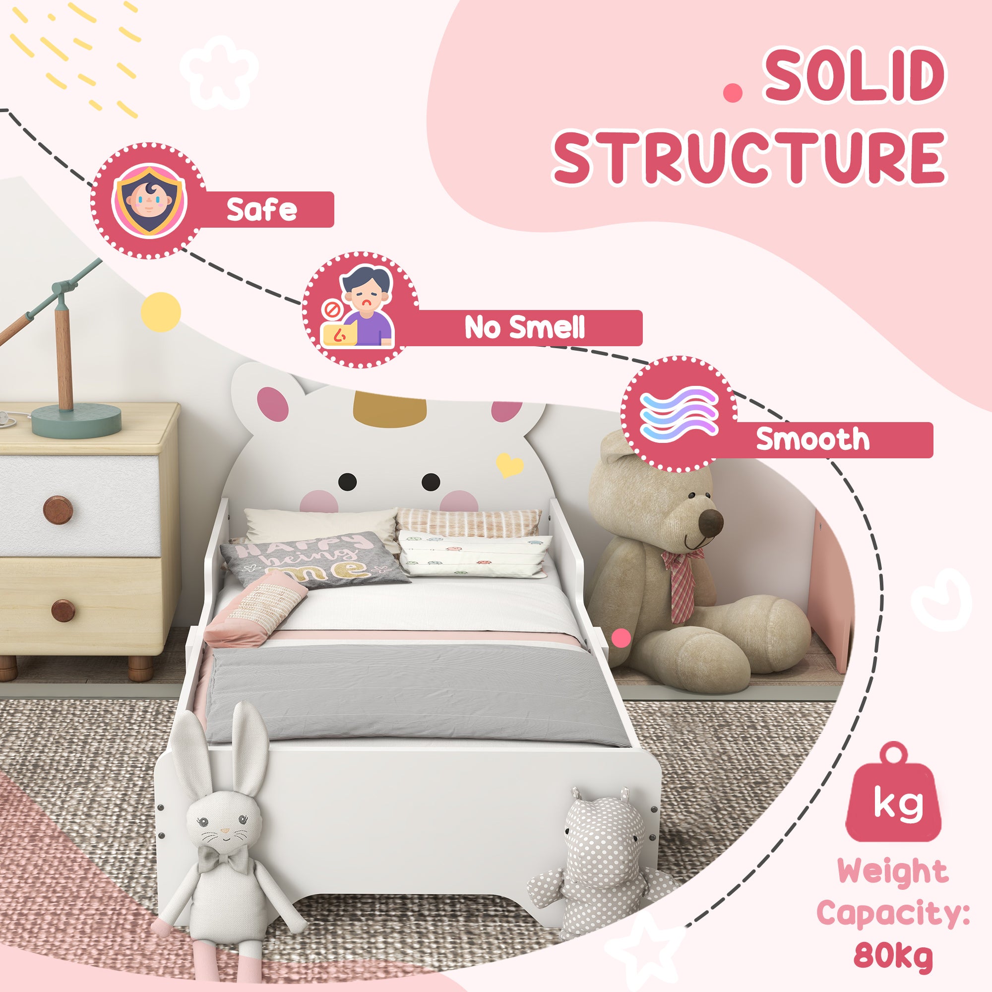 ZONEKIZ Kids Bedroom Furniture Set with Kids Dressing Table with Mirror and Stool, Toddler Bed Frame for 3-6 Years, Unicorn Design - North Peak Garden Furniture