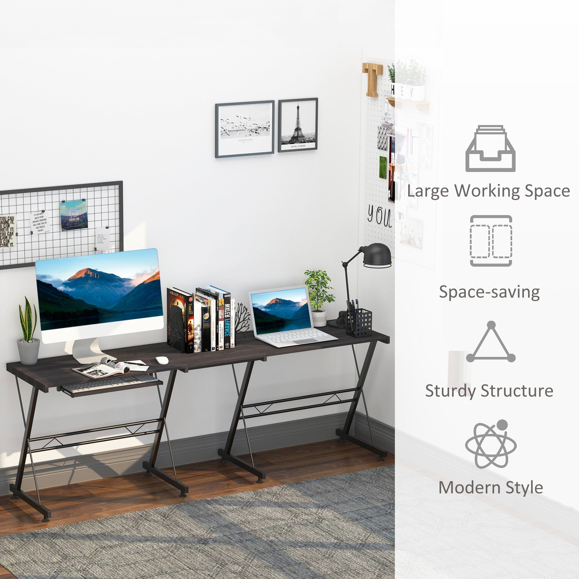 HOMCOM L Shaped Gaming Desk, Corner Computer Desk with Keyboard Tray, Work Table for Home Office, Study Workstation, 130 x 130 x 73.5cm, Black - North Peak Garden Furniture