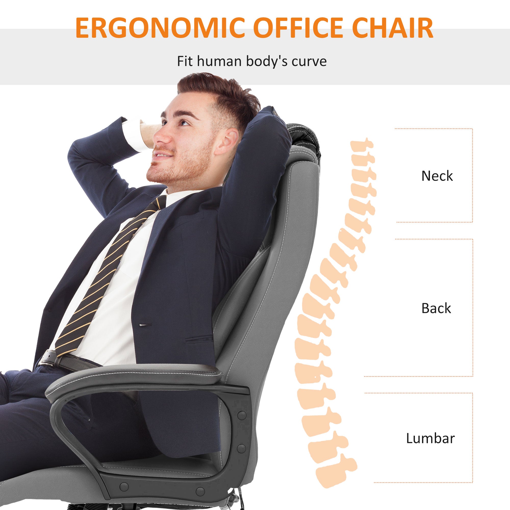 Vinsetto High Back Executive Office Chair 6- Point Vibration Massage Extra Padded Swivel Ergonomic Tilt Desk Seat, Grey - North Peak Garden Furniture