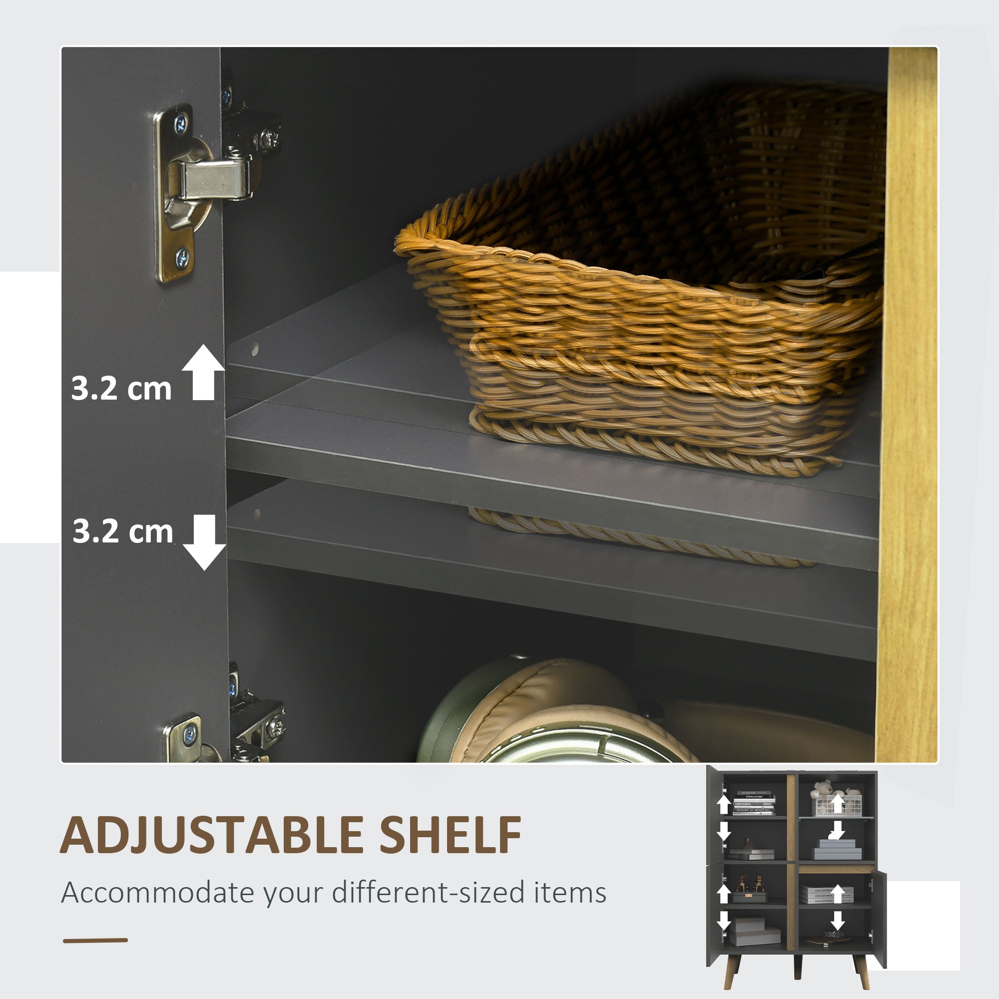 HOMCOM Storage Cabinet Sideboard with Tempered Glass Adjustable Shelves and Solid Wood Legs - North Peak Garden Furniture