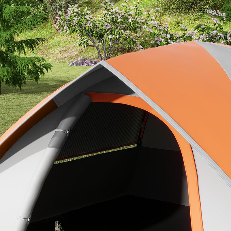 Outsunny Two Man Single Room Dome Tent, with Accessories - Orange/Grey - North Peak Garden Furniture