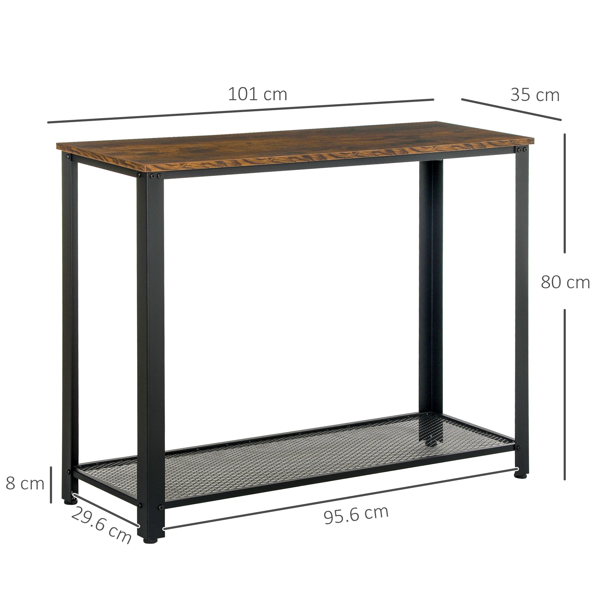 HOMCOM Industrial Console Table，Entryway Table w/Bottom Mesh Shelf Metal Frame Vintage Sofa Table for Hallway, Living Room, Rustic Brown - North Peak Garden Furniture