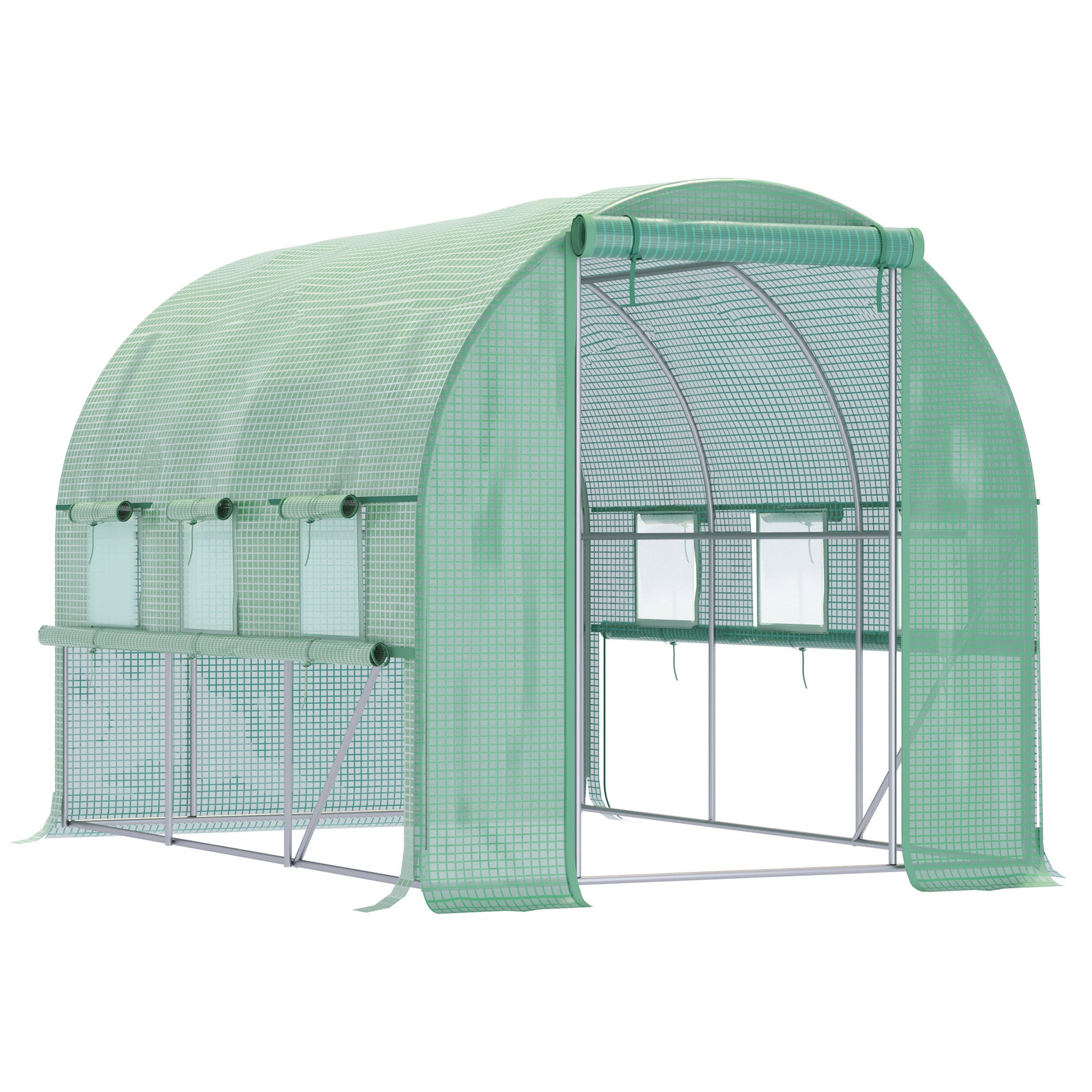 Outsunny Walk-in Polytunnel Greenhouse Green House with Roll-up Sidewalls, UV-resistant PE Cover, 3 x 2 x 2m, Green - North Peak Garden Furniture