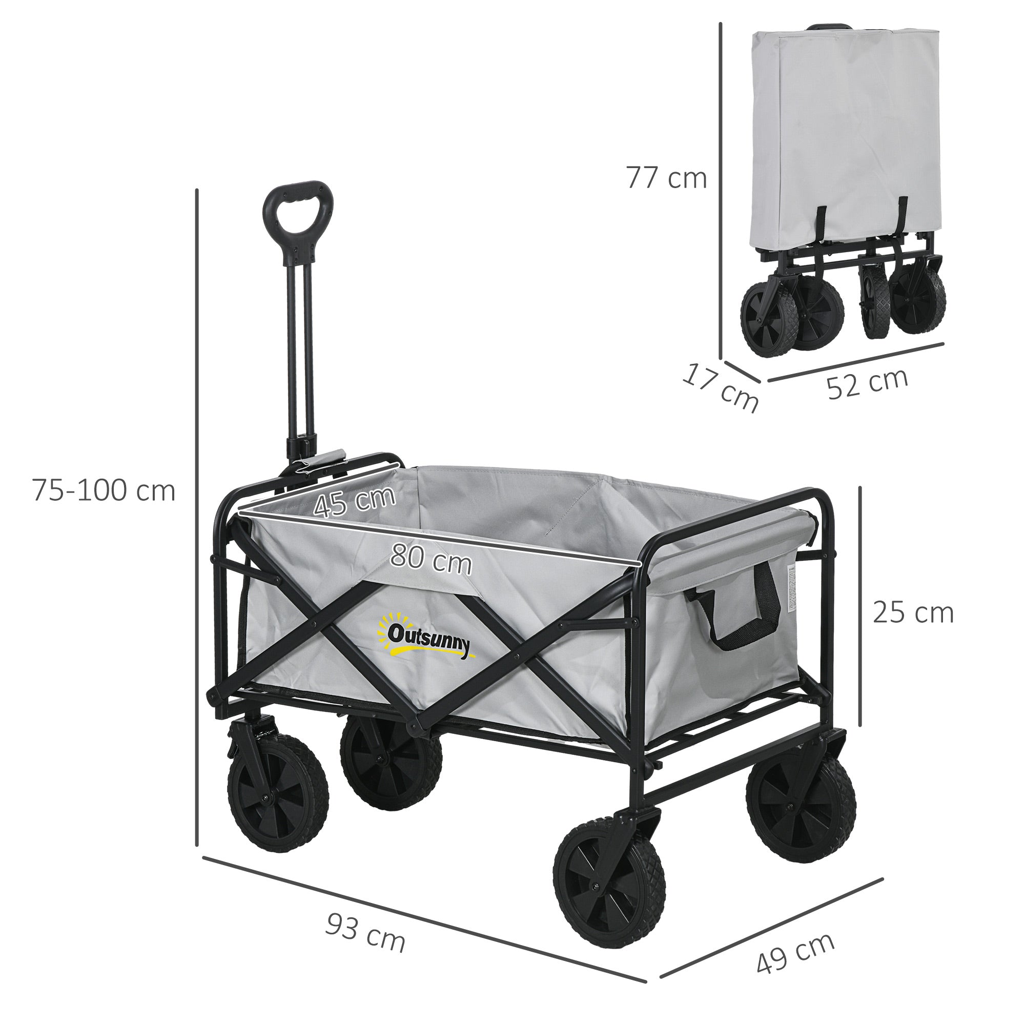 Outsunny Folding Pull Along Cart Cargo Wagon Trolley with Telescopic Handle - Dark Grey