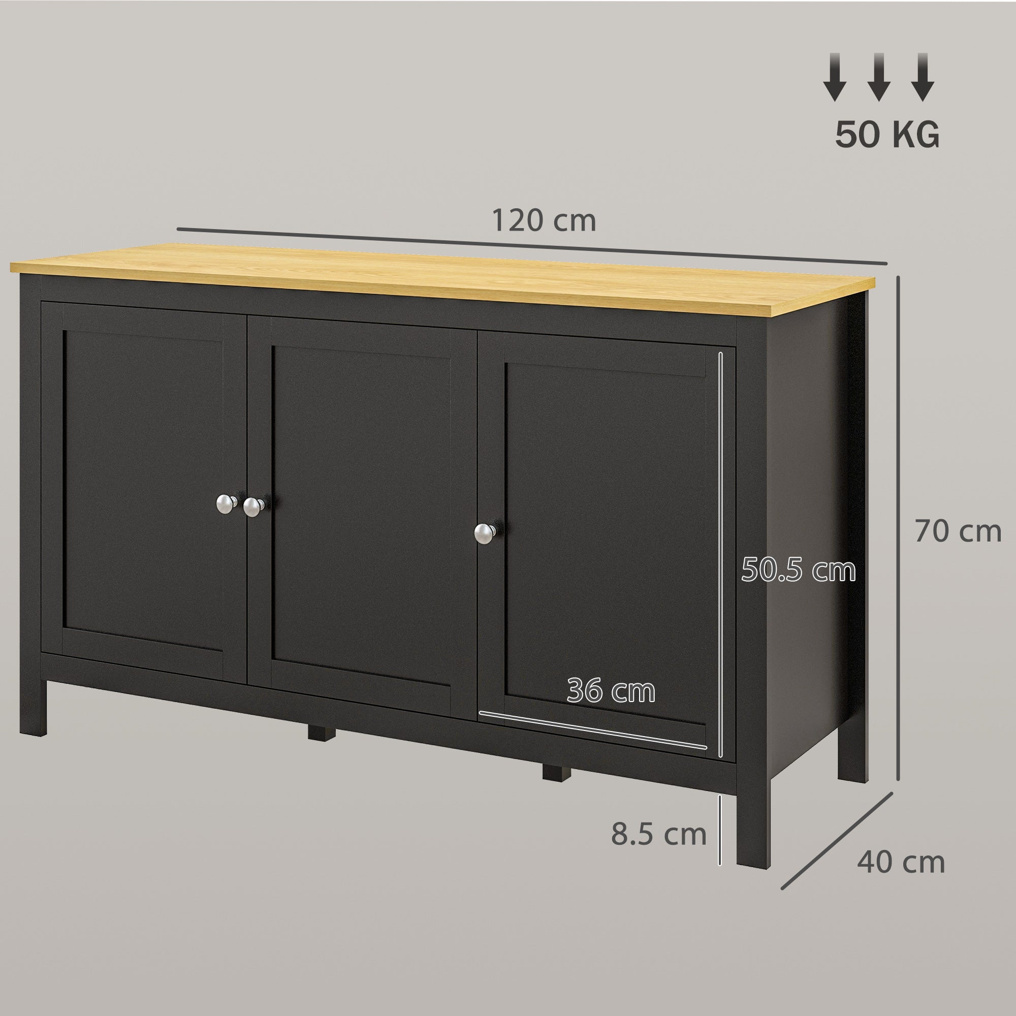 HOMCOM Sideboard, Buffet Cabinet with Doors and Adjustable Shelves for Living Room, Entryway, Black and Natural