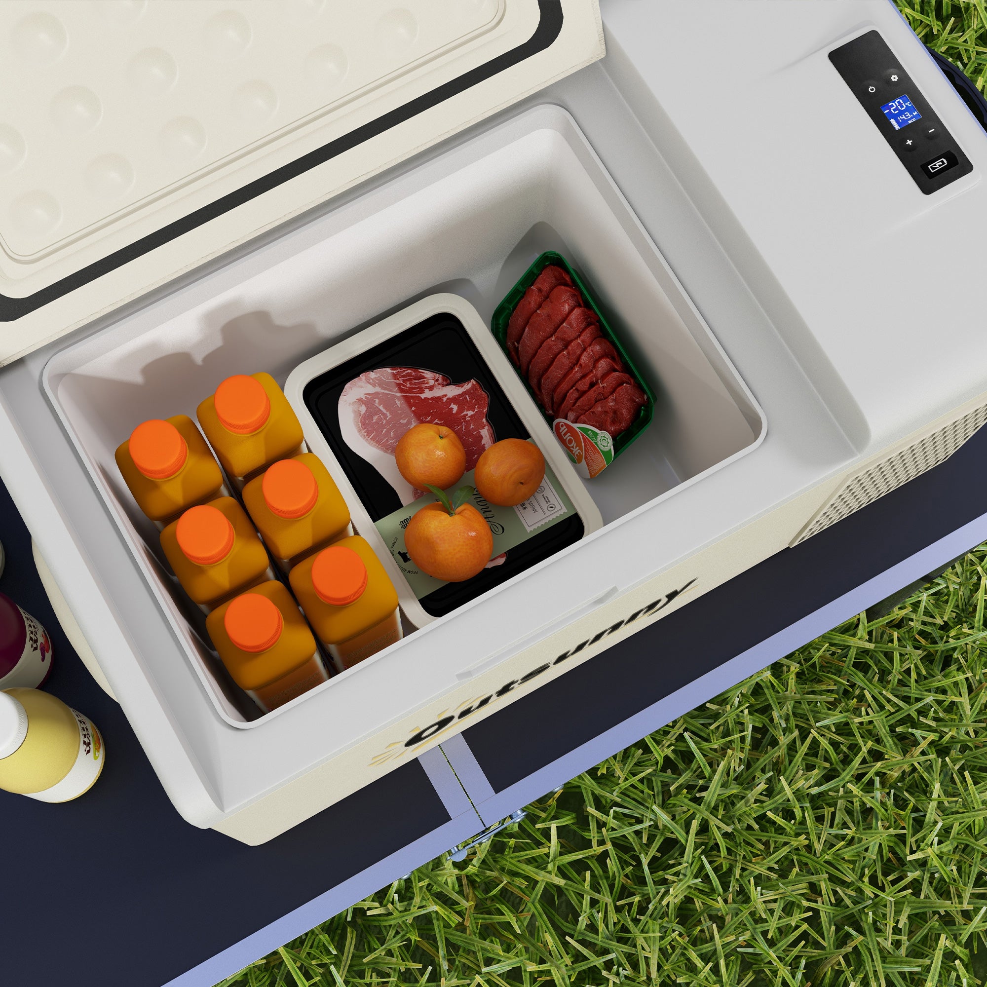 Outsunny 16L Portable Car Fridge, -20℃ to 10℃ Adjustable Temperature - Khaki/Grey - North Peak Garden Furniture