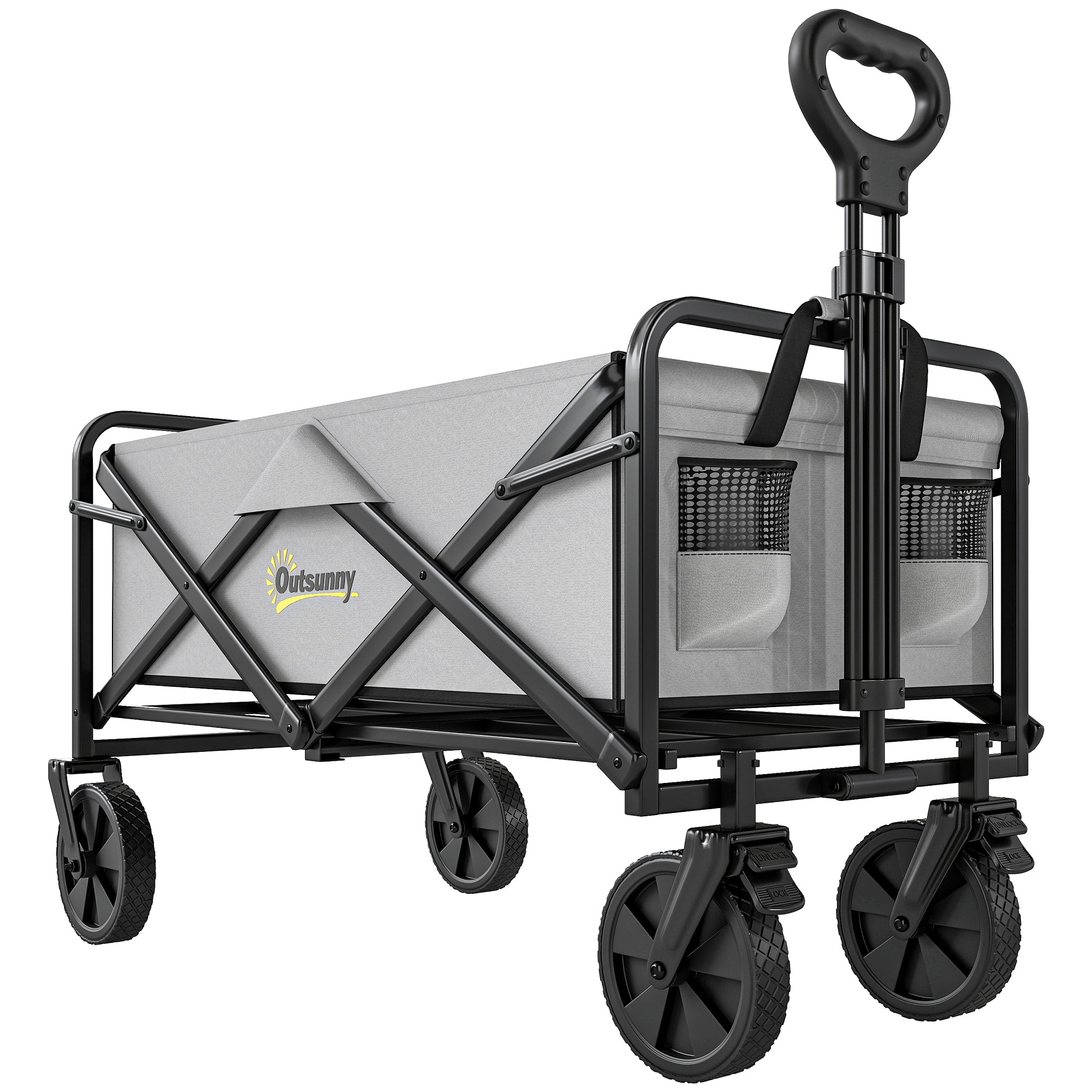 Outsunny Folding Pull Along Cart Cargo Wagon Trolley with Telescopic Handle - Dark Grey - North Peak Garden Furniture