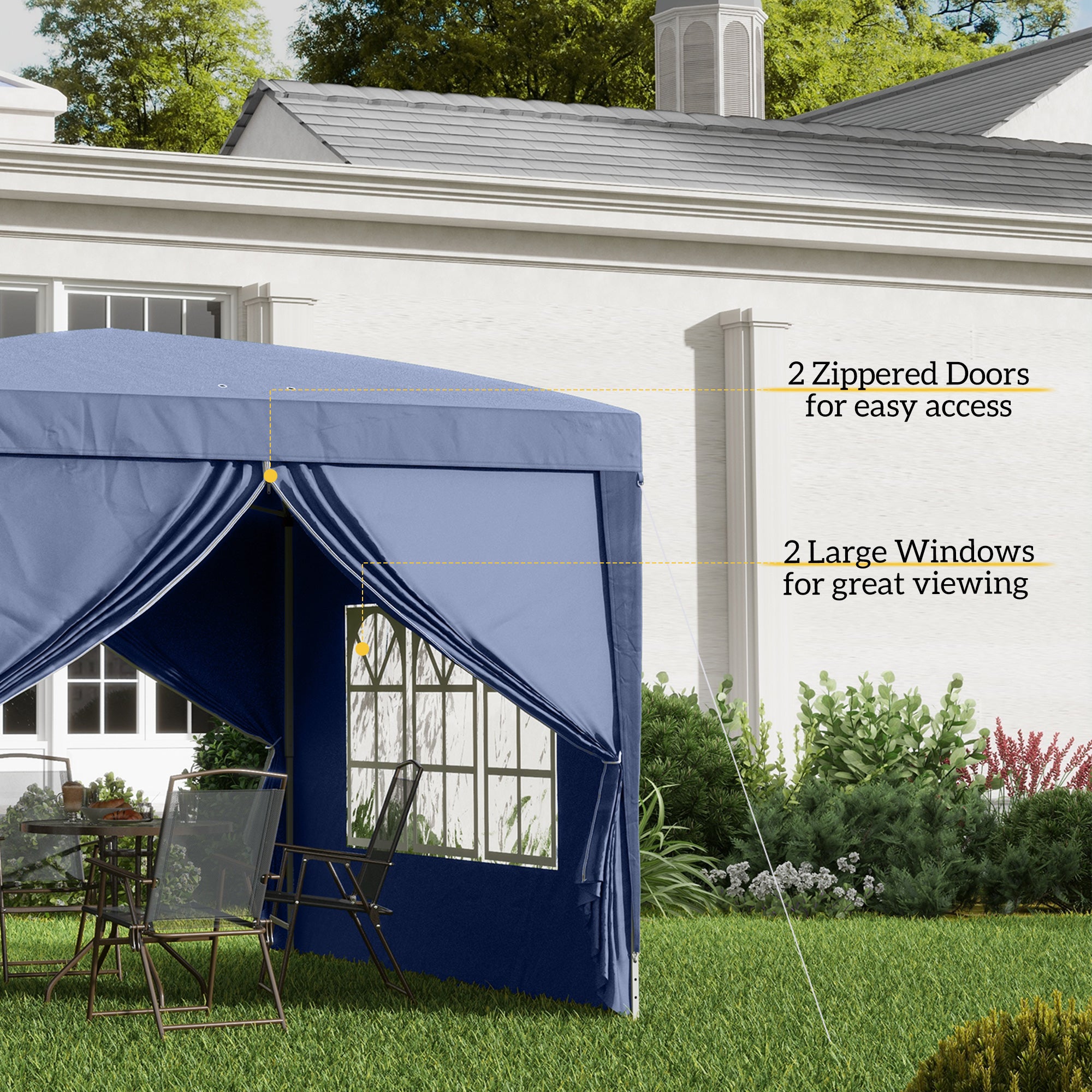 Outsunny 3 x 3(m) Pop Up Gazebo, Water and UV Resistant Party Tent Camping Canopy Marquee with Carry Bag, Blue - North Peak Garden Furniture