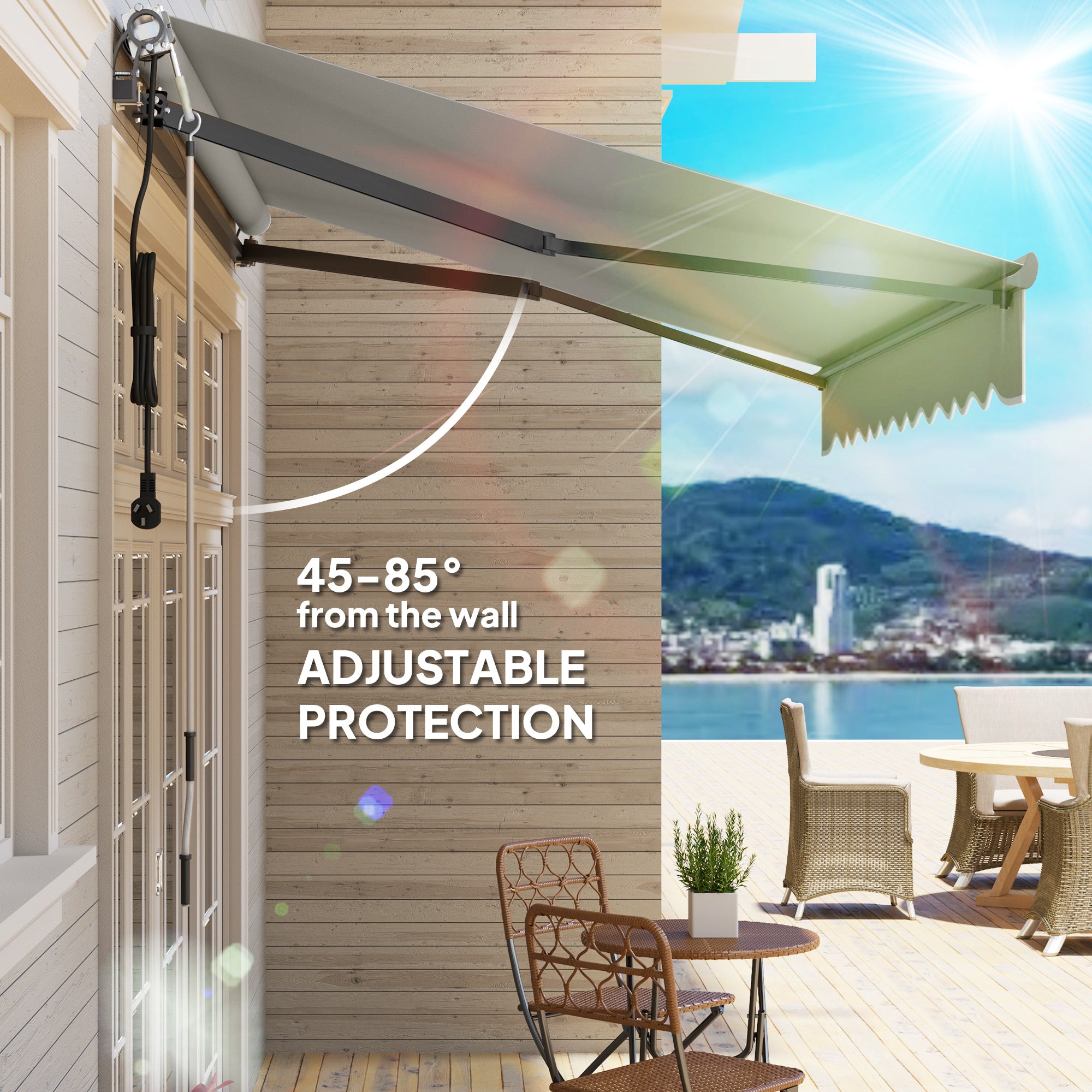 Outsunny 3 x 2.5m Electric Awning with Remote Controller, Aluminium Frame DIY Retractable Awning, UV30+ Sun Shade Canopy for Garden Patio Deck Door Window, Light Grey - North Peak Garden Furniture