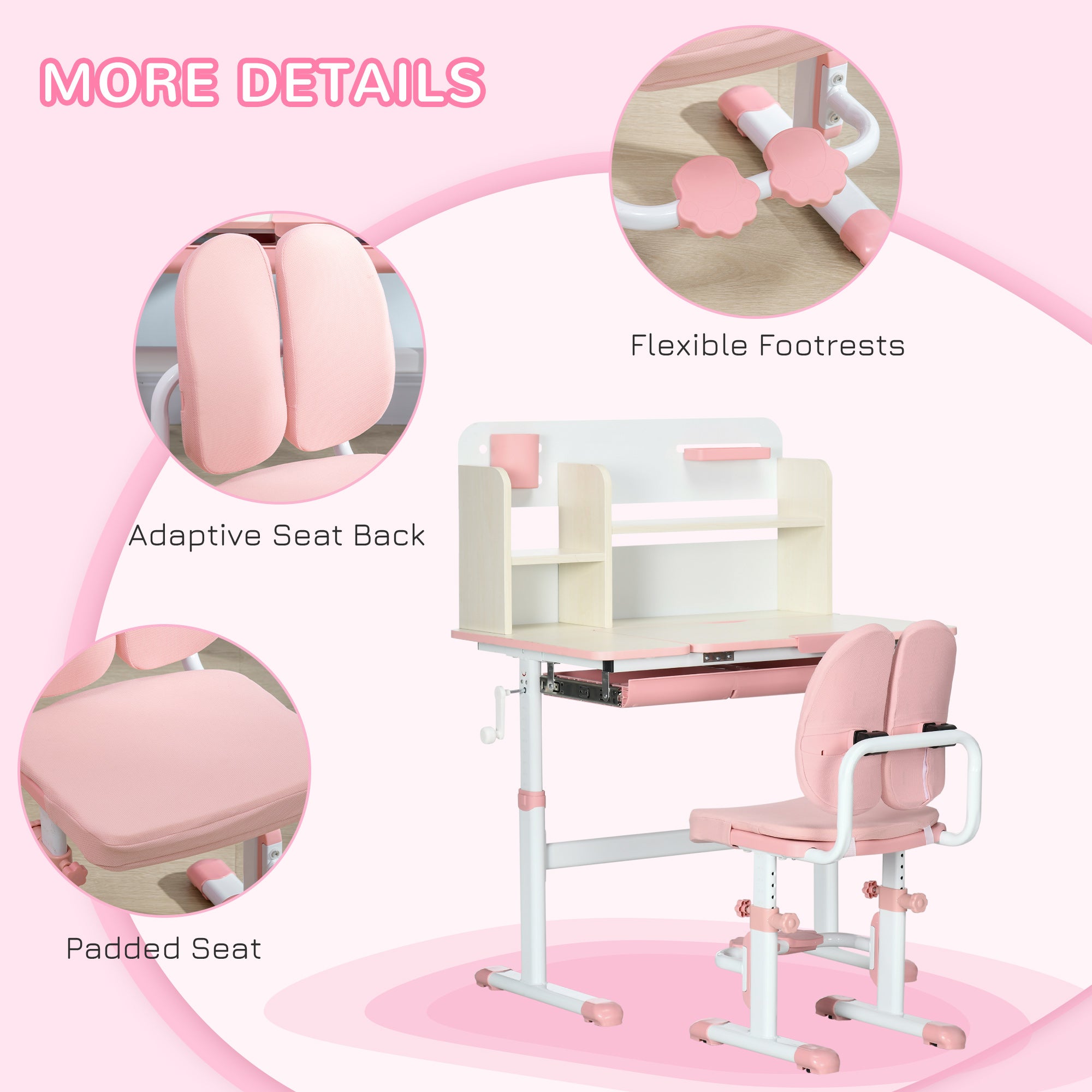 HOMCOM Kids Desk and Chair Set, with Storage Shelves, Washable Cover, for Ages 3-12 Years - Pink - North Peak Garden Furniture