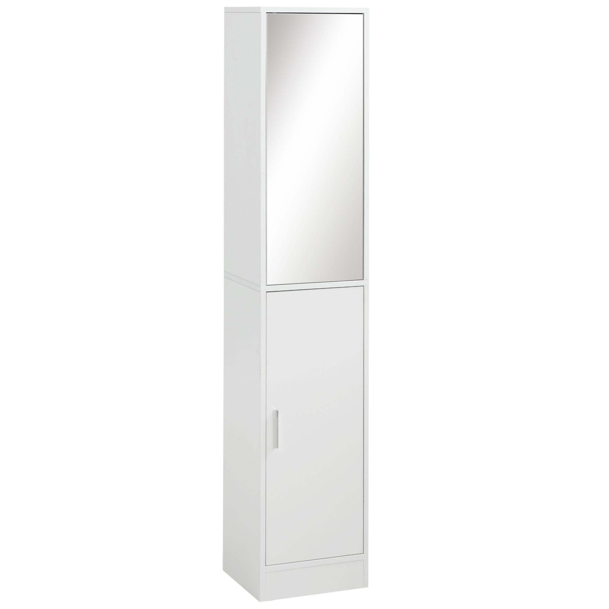 kleankin Tall Mirrored Bathroom Cabinet, Bathroom Storage Cupboard, Floor Standing Tallboy Unit with Adjustable Shelf, White - North Peak Garden Furniture