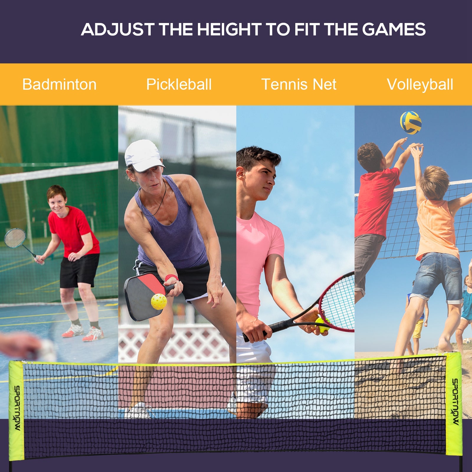 SPORTNOW 3m Badminton Net, Height Adjustable Outdoor Sports Net, with Carry Bag, for Tennis, Pickleball, Volleyball - North Peak Garden Furniture