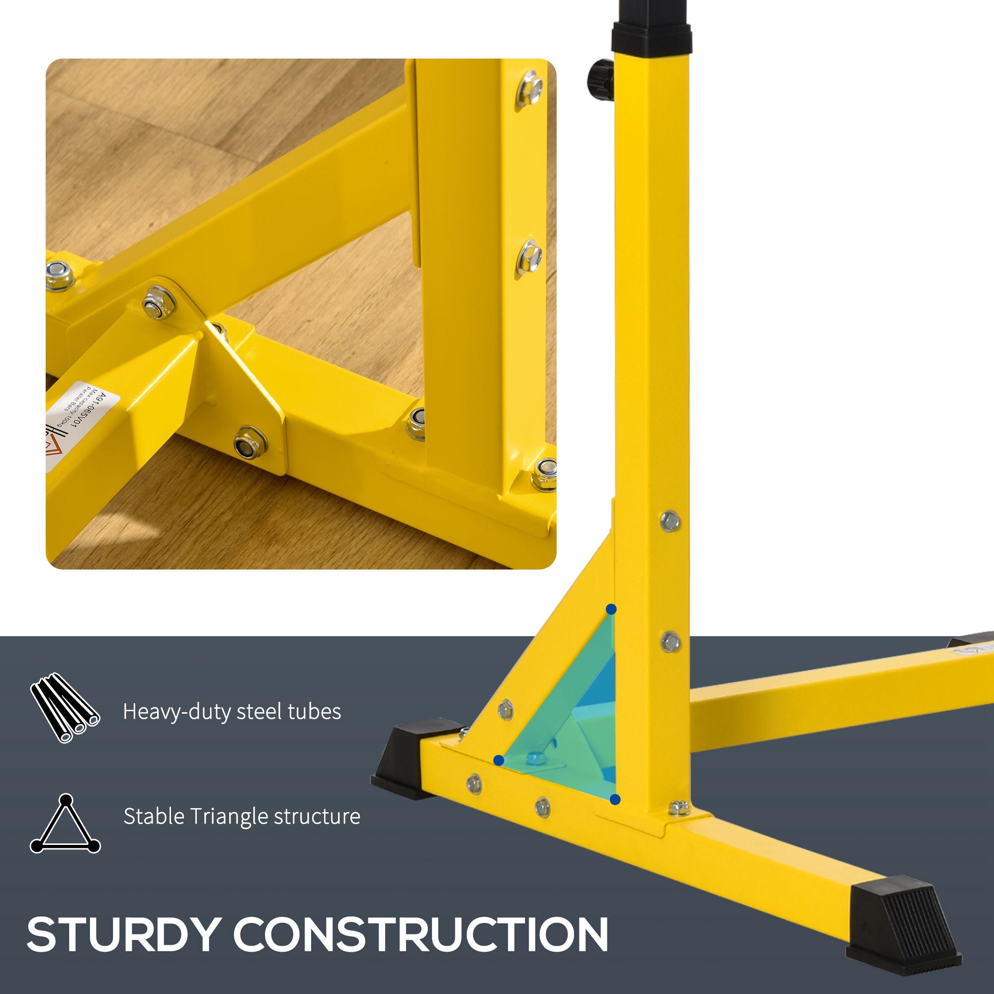 HOMCOM 83.5L x 71.5W x 126H cm Dip Station Chin Up Parallel Bars Pull Up Power Tower Home Gym Workout Bicep Tricep Fitness Equipment Height Adjustable - North Peak Garden Furniture