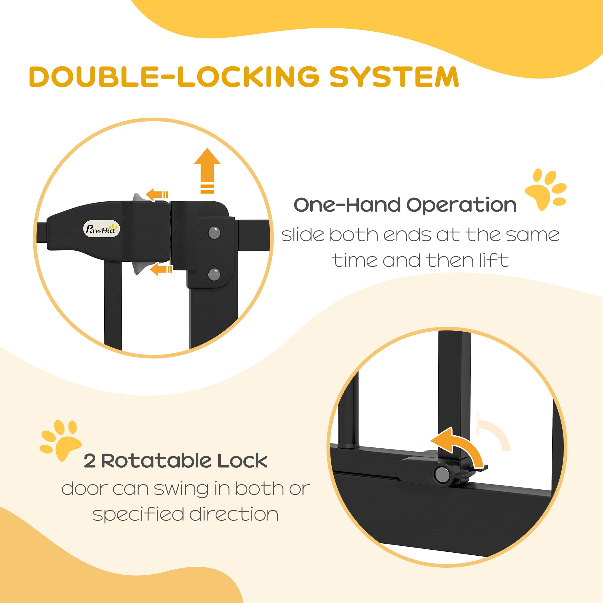 PawHut Metal 74-94cm Adjustable Pet Gate Safety Barrier w/ Auto-Close Door Black - North Peak Garden Furniture