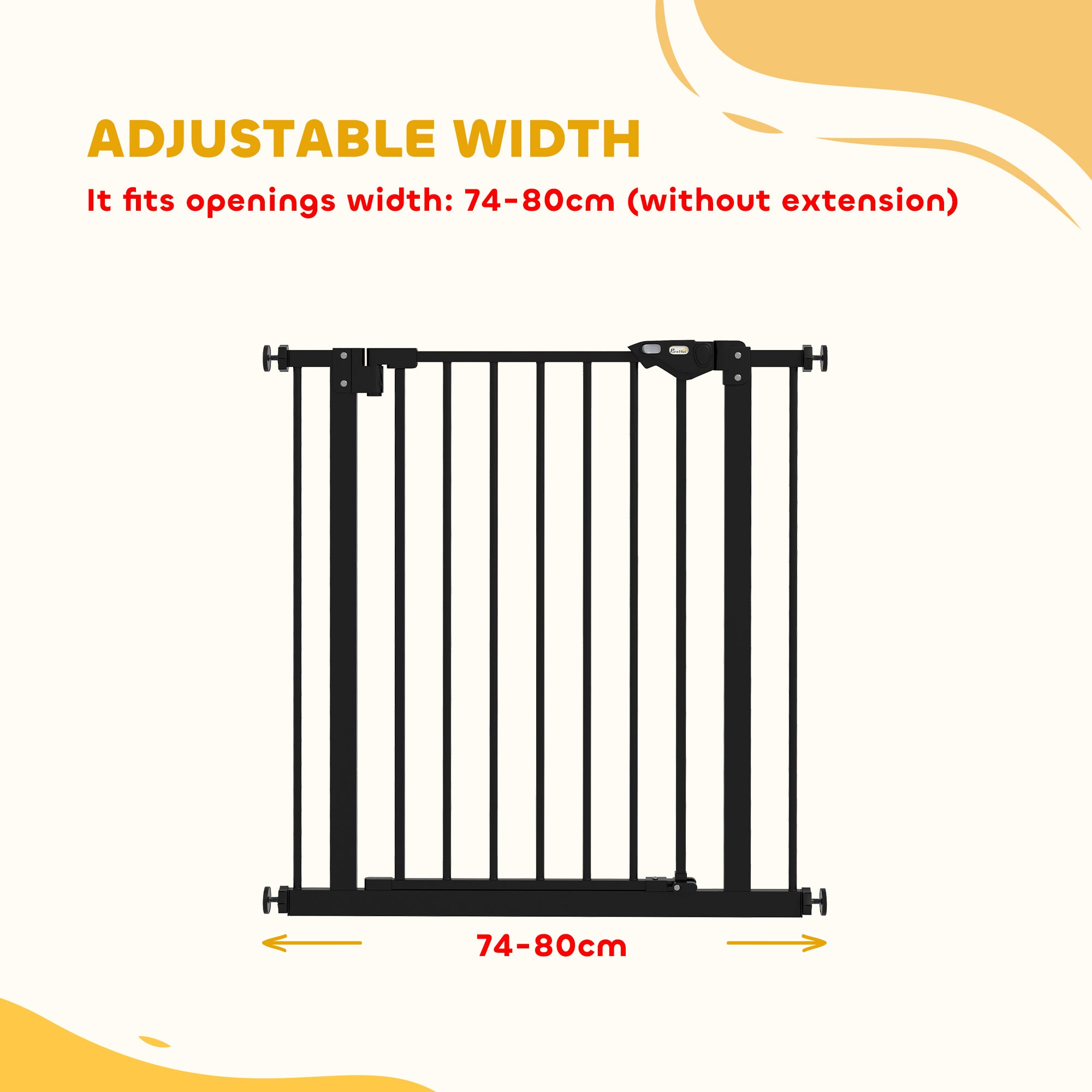 PawHut Metal 74-80cm Wide Adjustable Dog Gate Black