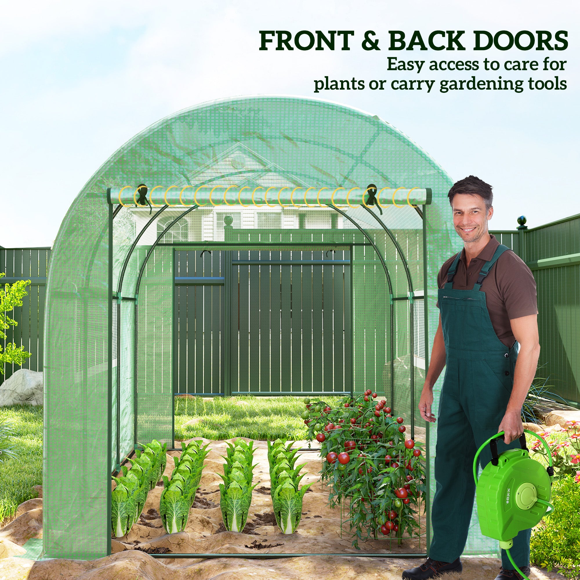 Outsunny 300 x 200cm Walk-In Polytunnel Greenhouse - Green - North Peak Garden Furniture