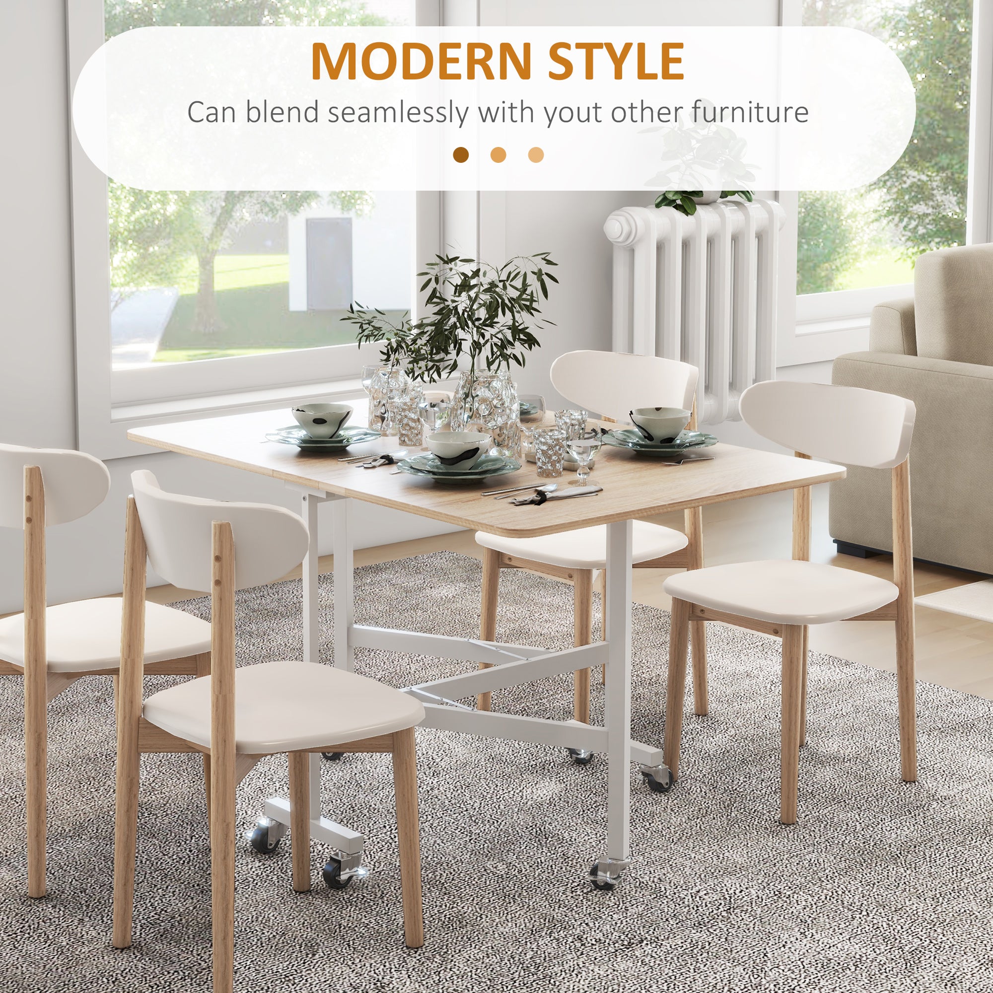 HOMCOM 4-6 Person Drop Leaf Dining Table - Wood-Effect - North Peak Garden Furniture