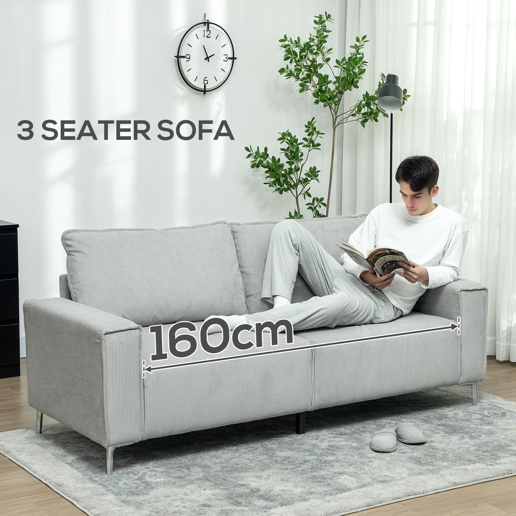 HOMCOM Three-Seater Corduroy - Light Grey - North Peak Garden Furniture