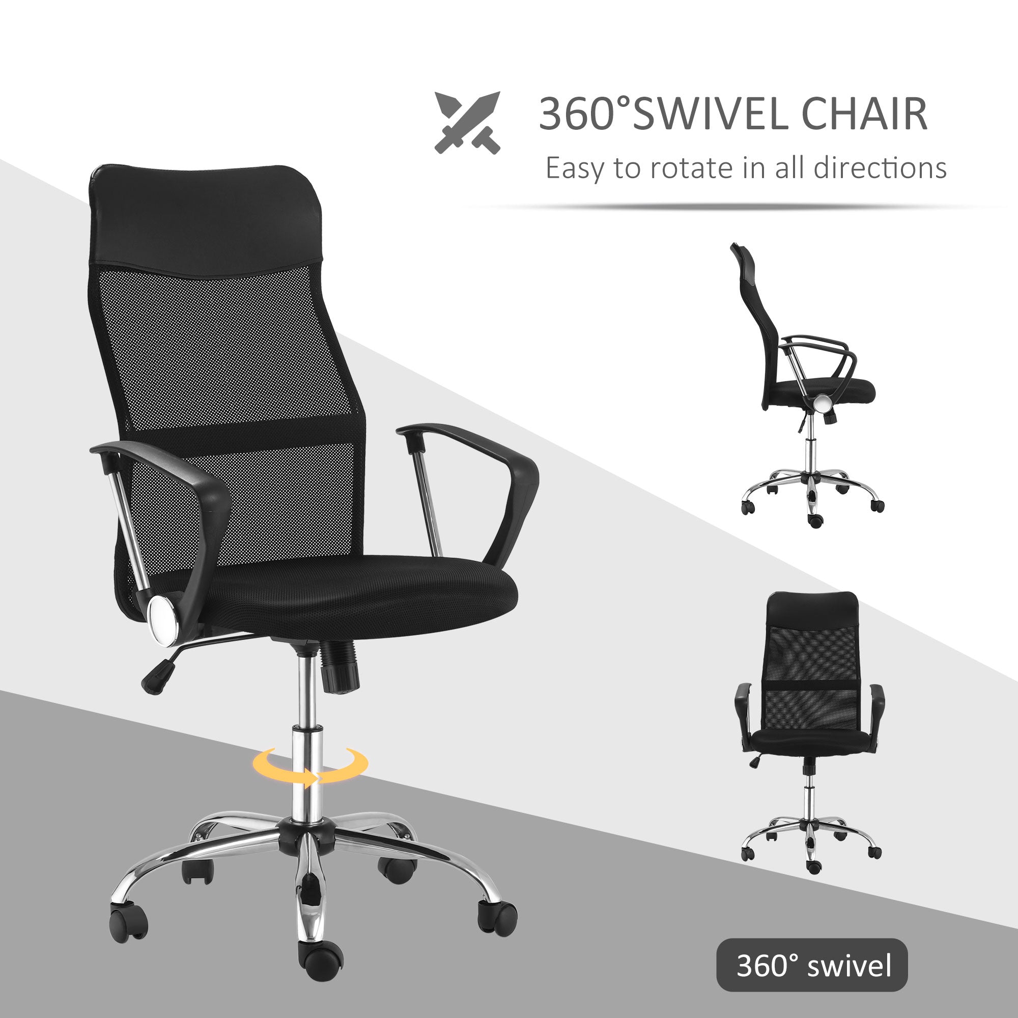 HOMCOM Ergonomic Office Chair Mesh Chair with Adjustable Height Tilt Function Black - North Peak Garden Furniture