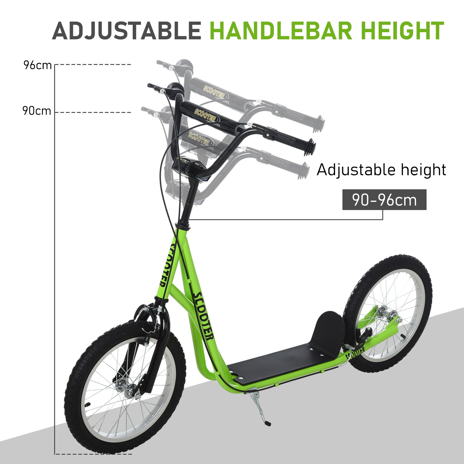 HOMCOM Kick Scooters for Kids with Adjustable Height, Anti-Slip Deck, Dual Brakes, Rubber Tyres, for Boys and Girls Aged 5+ Years Old - Green