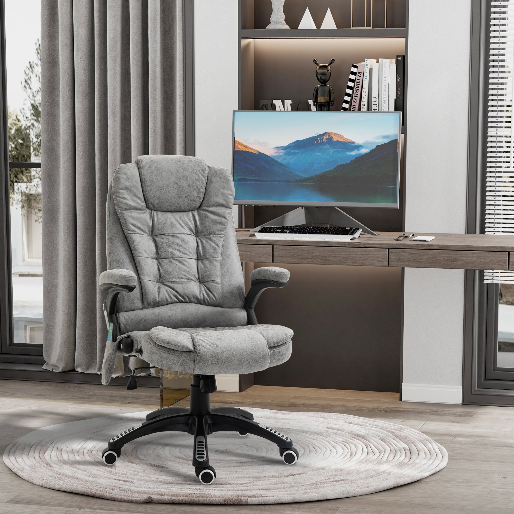 Vinsetto Massage Recliner Chair Heated Office Chair with Six Massage Points Microfiber Cloth 360° Swivel Wheels Grey - North Peak Garden Furniture