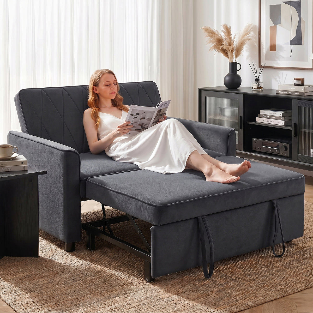 HOMCOM 2 Seater Sofa Bed, 3-in-1 Convertible Pull Out Sleeper Sofa with Click-Clack Adjustable Backrest, Dark Grey