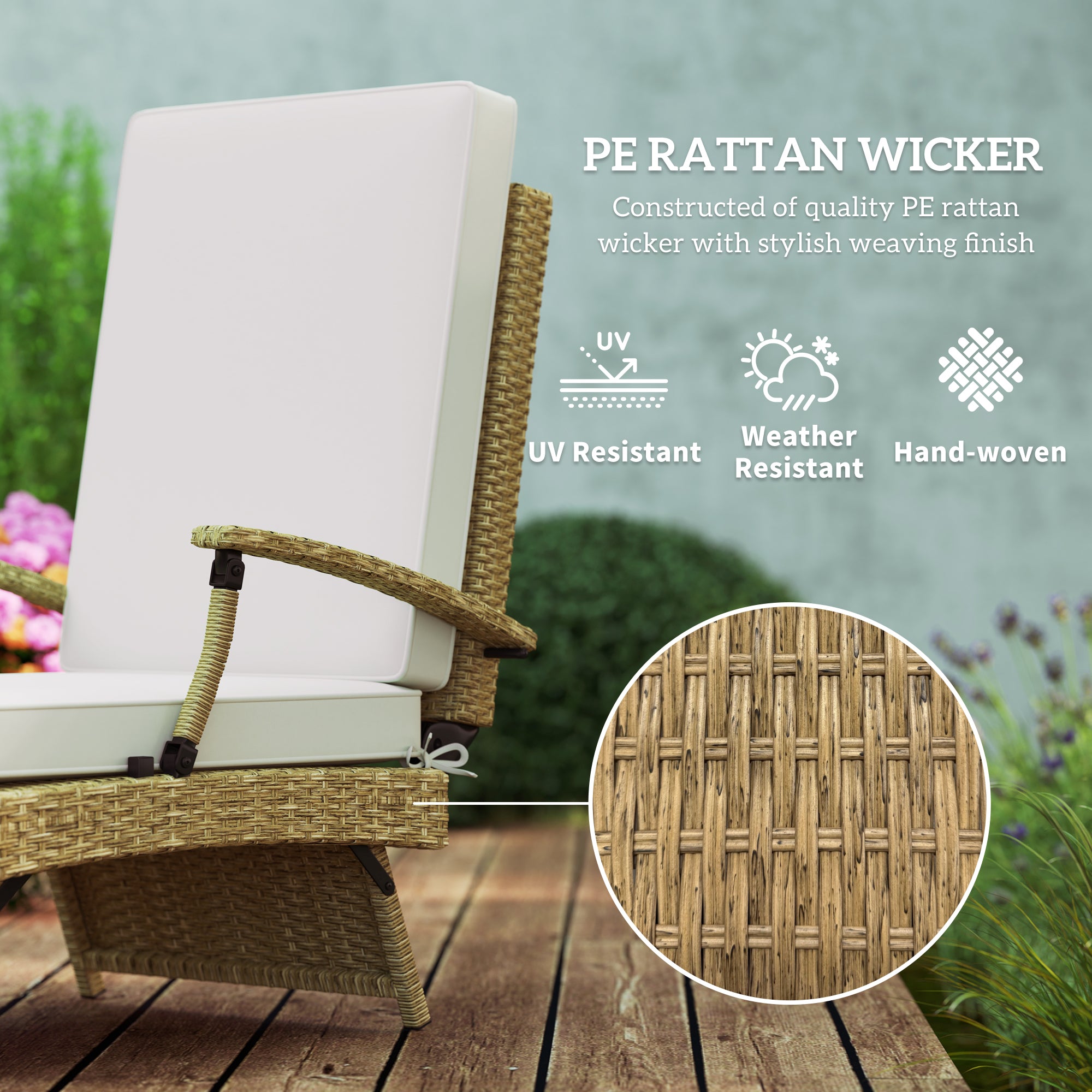 Outsunny 80° Reclining Rattan Lounger - White/Beige - North Peak Garden Furniture