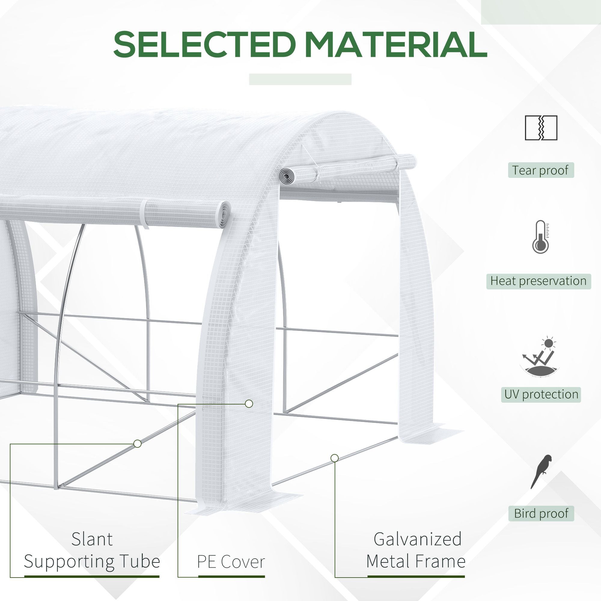 Outsunny 3 x 3 x 2 m Polytunnel Greenhouse with Roll-up Side Walls, Walk-in Grow House Tent with Steel Frame, Reinforced Cover, Zipped Door and 6 Mesh Windows for Garden, White - North Peak Garden Furniture