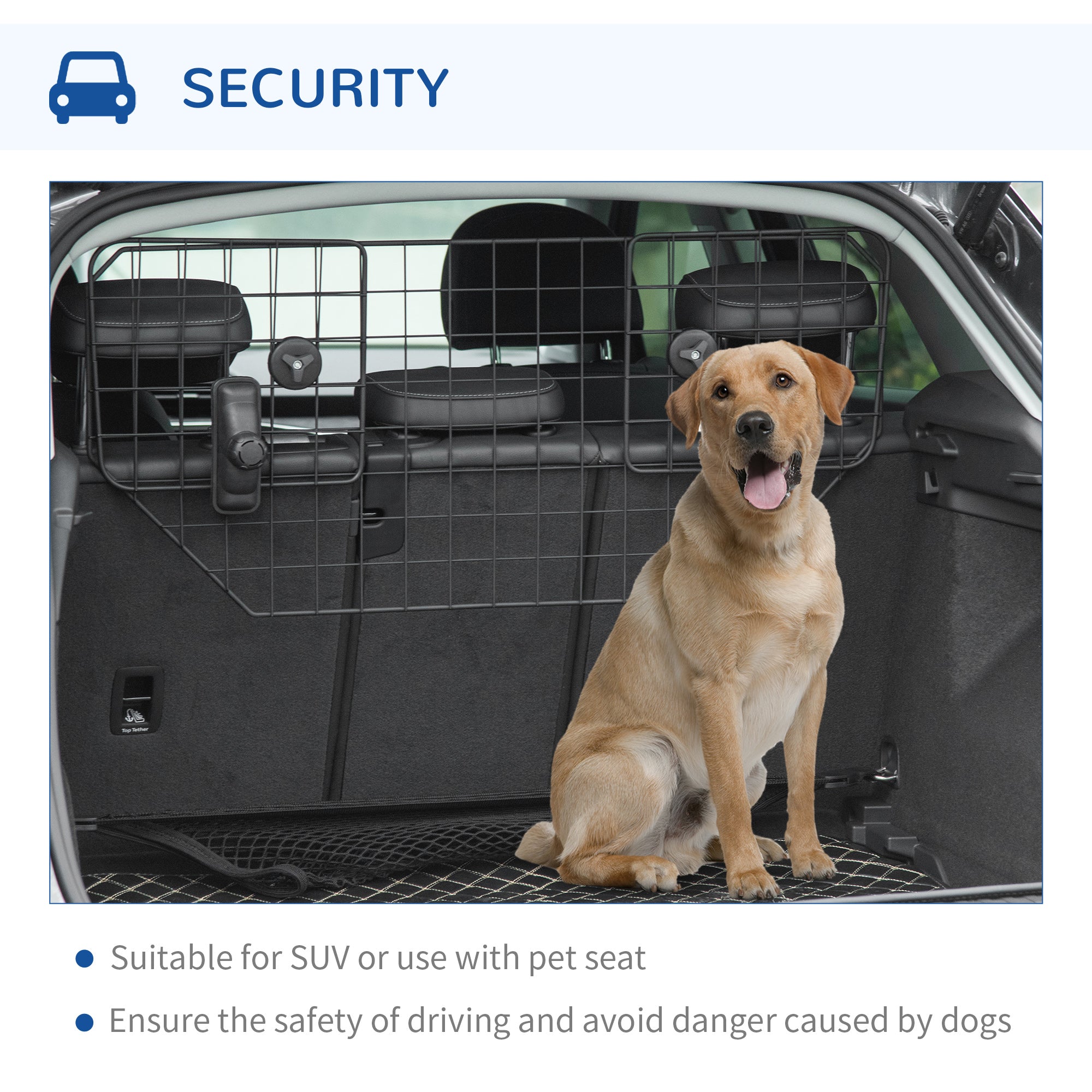 PawHut Dog Guard for Cars Adjustable Boot Barrier Metal Mesh Pet Headrest, 90-120W x 40.5H cm - North Peak Garden Furniture