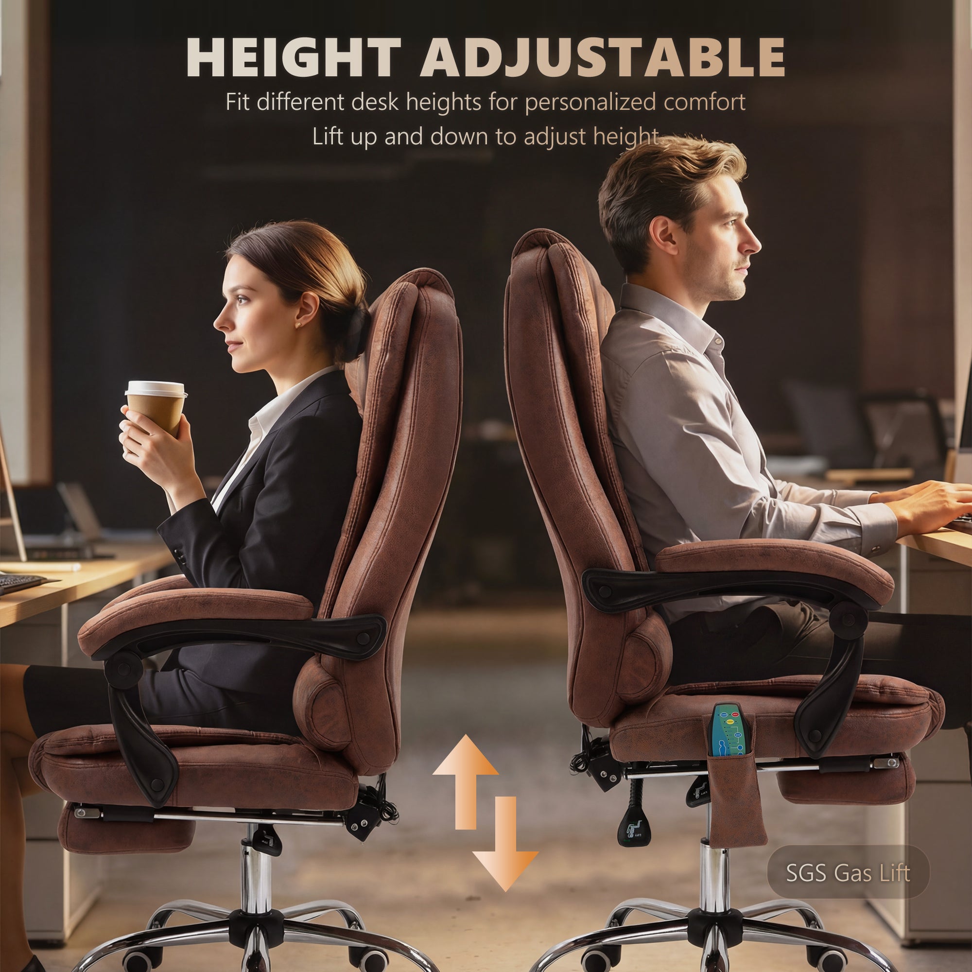 Vinsetto Heated 6 Points Vibration Massage Executive Office Chair Adjustable Swivel Ergonomic High Back Desk Chair Recliner with Footrest Brown