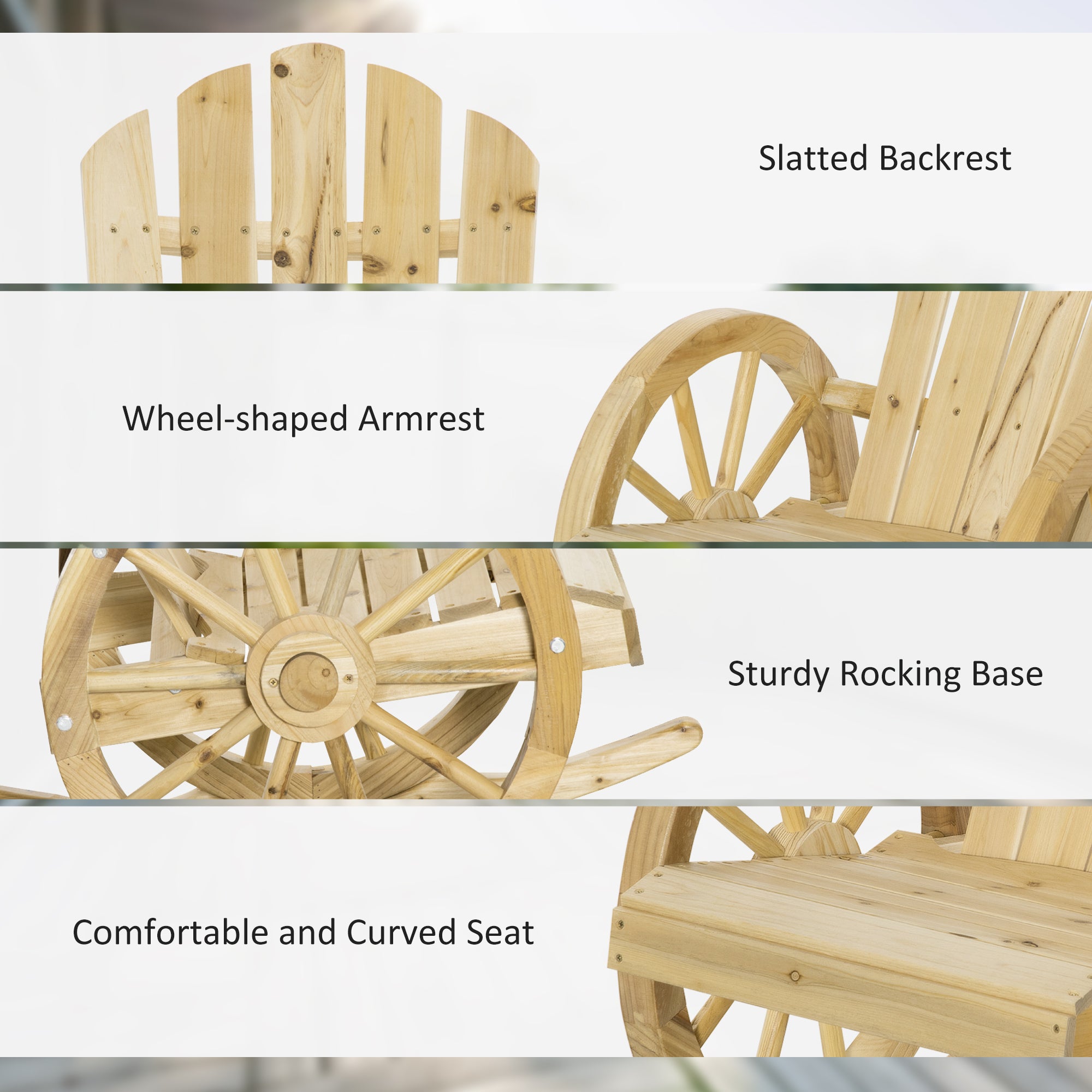 Outsunny Wooden Adirondack Rocking Chair Reclining Armchair Outdoor Garden Furniture Patio Porch Rocker - Natural - North Peak Garden Furniture