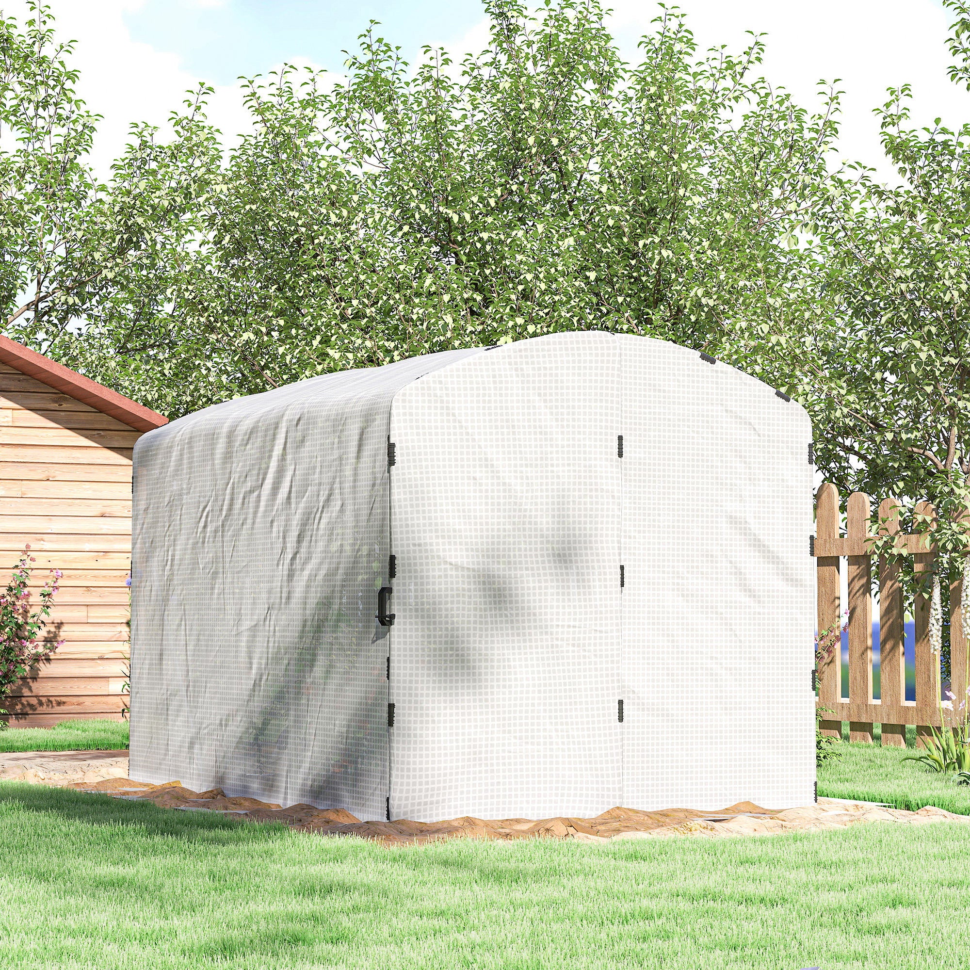 Outsunny Polytunnel Greenhouse Walk-in Grow House with UV-resistant PE Cover, Door and Galvanised Steel Frame, 2 x 2 x 2m, White