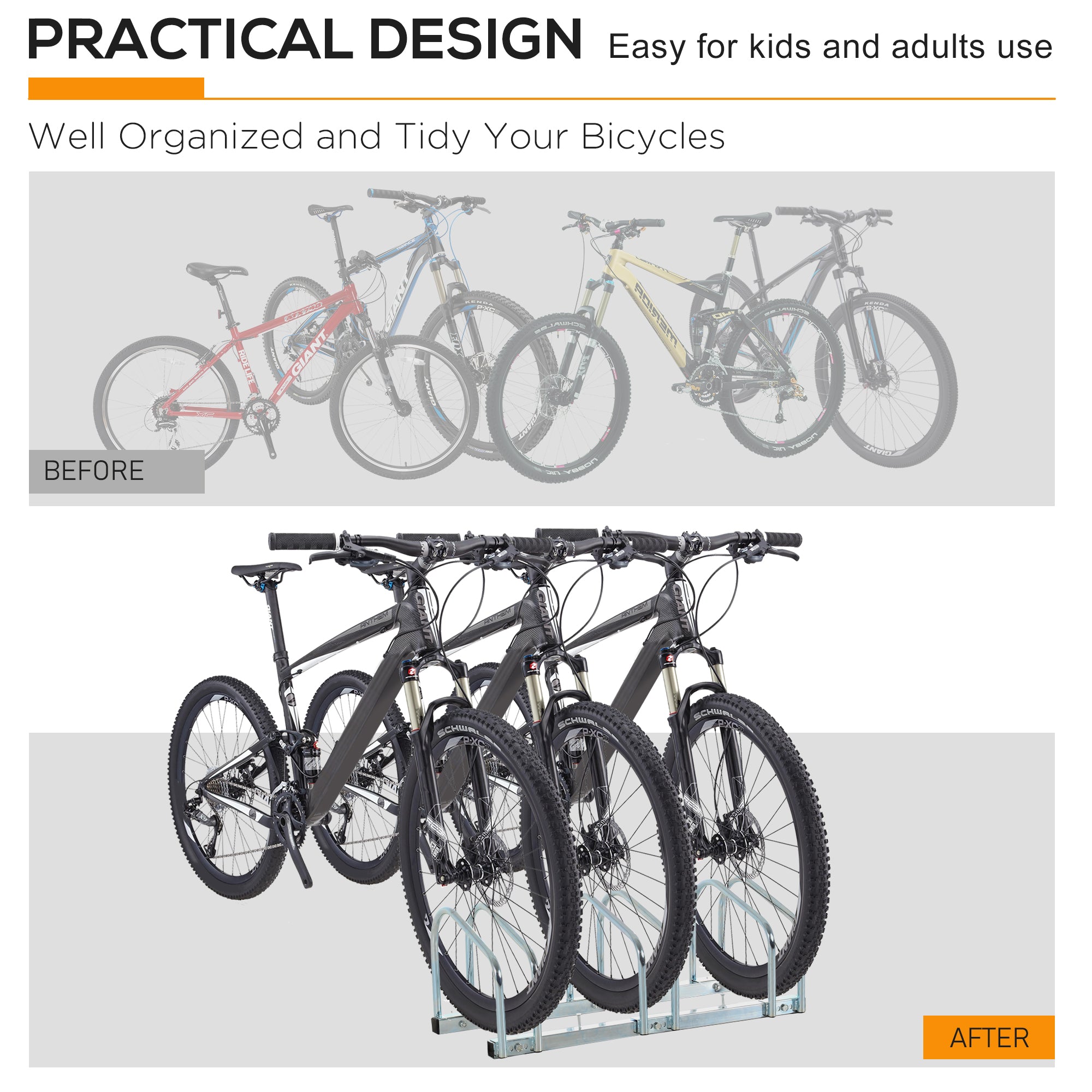 HOMCOM Bike Stand Parking Rack Floor or Wall Mount Bicycle Cycle Storage Locking Stand 76L x 33W x 27H (3 Racks, Silver) - North Peak Garden Furniture