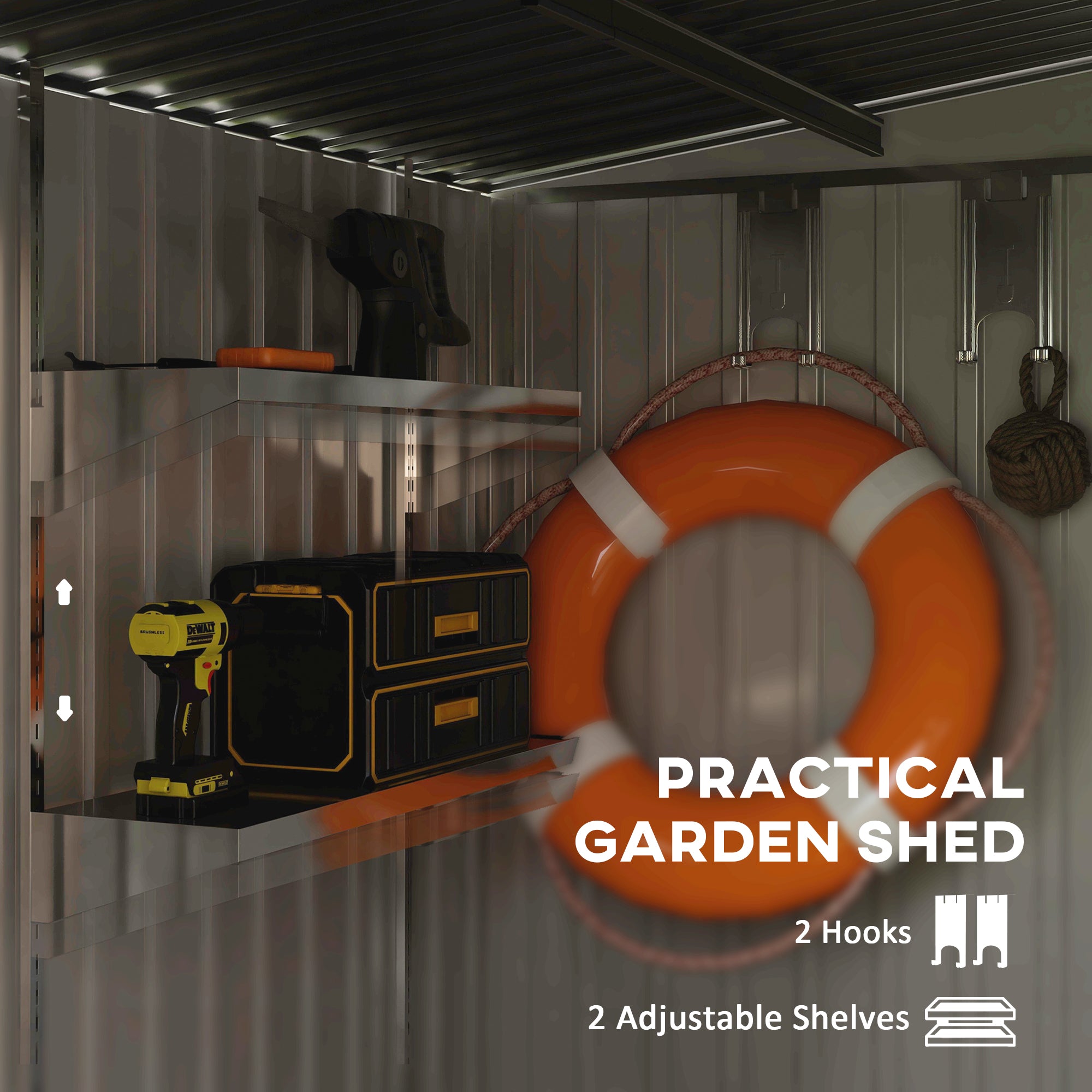 Outsunny 7 x 5ft Galvanised Metal Shed, with Sliding Door, White - North Peak Garden Furniture