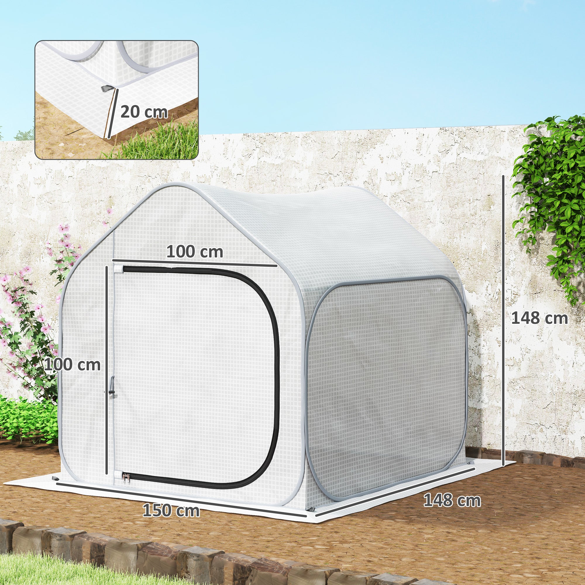 Outsunny 150 x 148cm Pop-Up Greenhouse - White - North Peak Garden Furniture