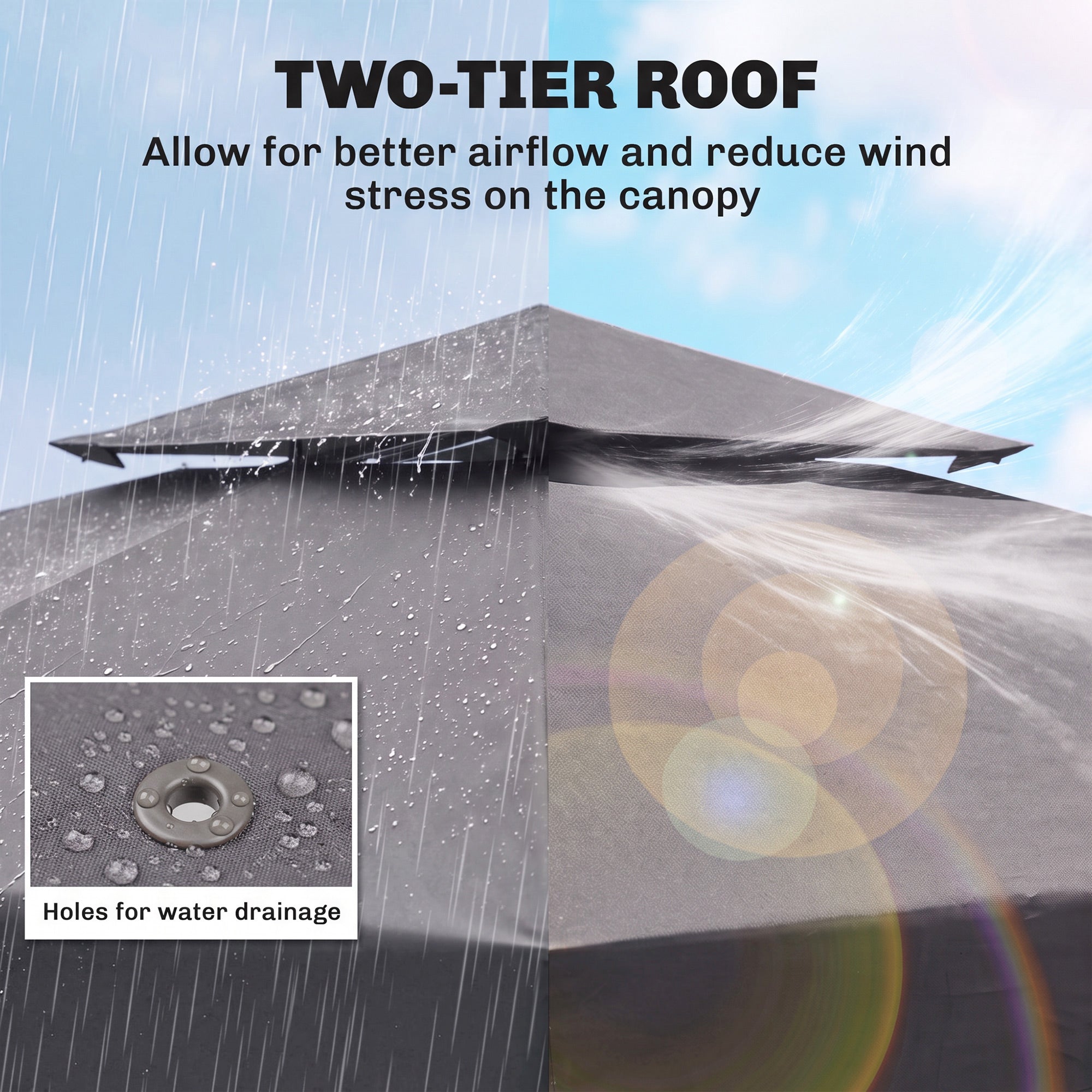 Outsunny 3(m) Gazebo Top Cover Double Tier Canopy Replacement Pavilion Roof Deep Grey