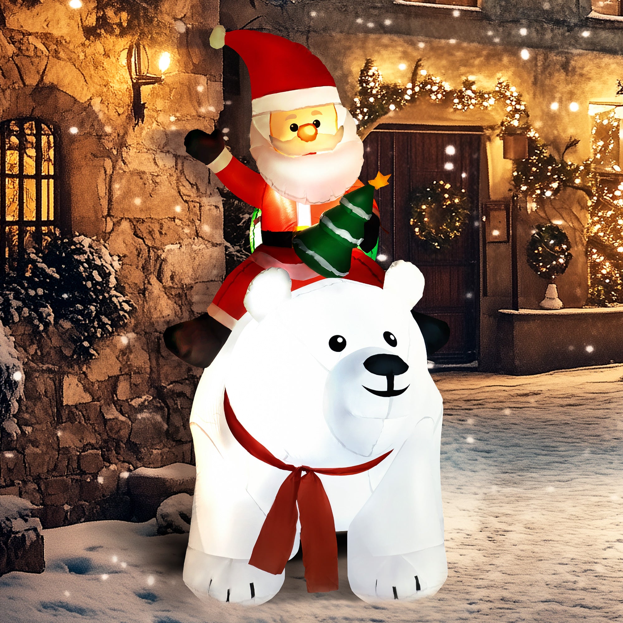 Outsunny 6.6ft Inflatable Santa Riding Polar Bear Decoration - North Peak Garden Furniture