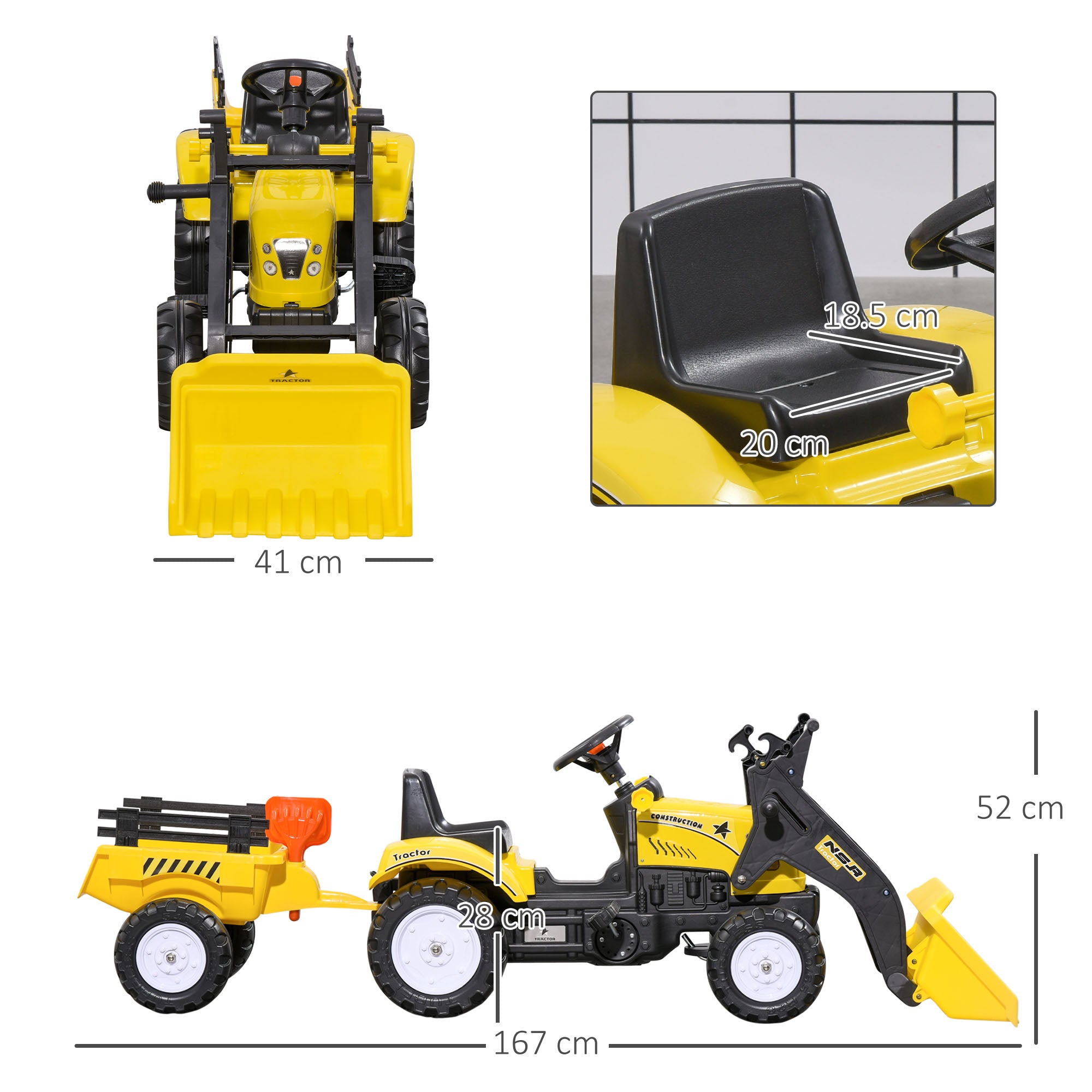 HOMCOM Kids Pedal Go Kart Excavator-Yellow - North Peak Garden Furniture