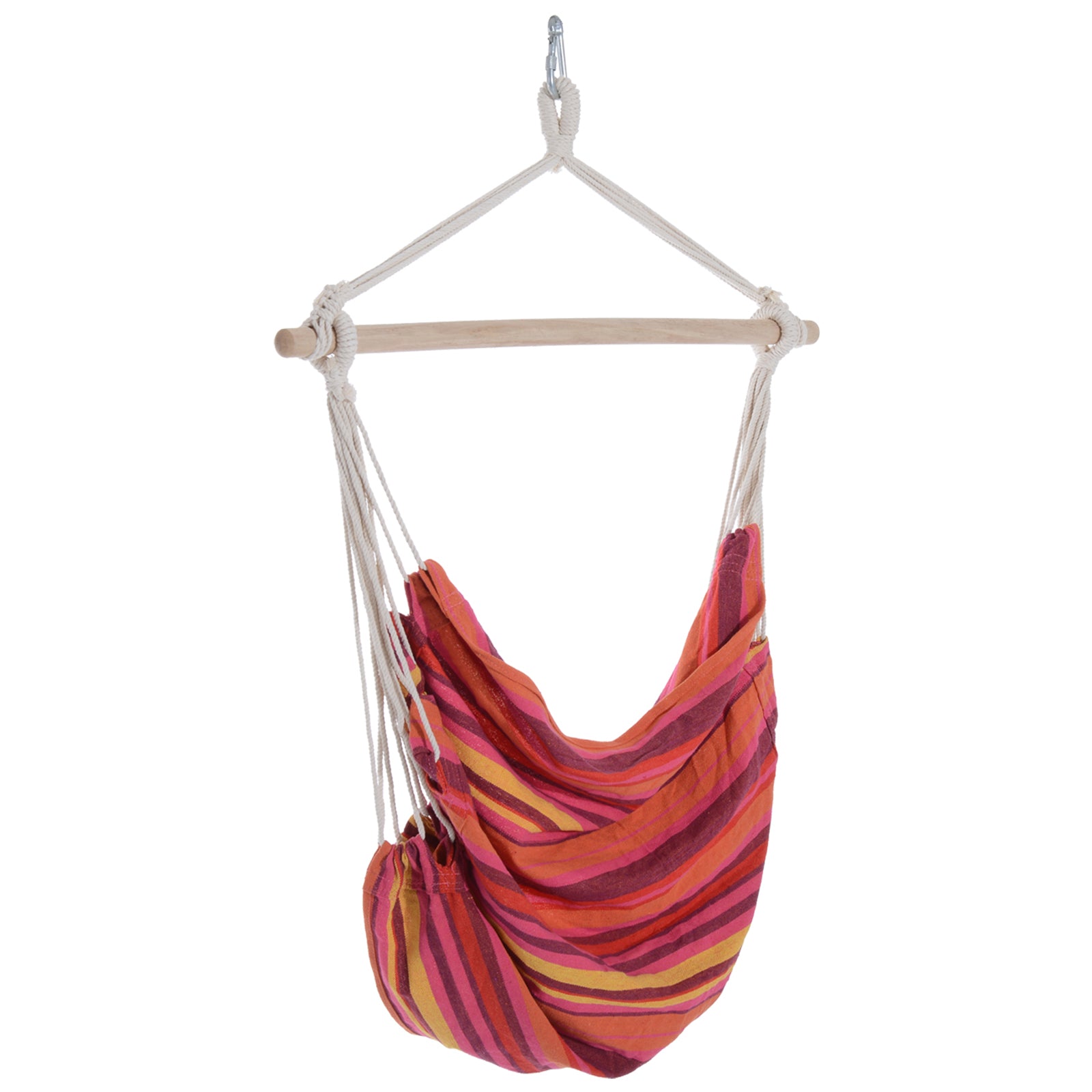 Outsunny Outdoor Hanging Rope Chair with Cotton Rope, Garden Hammock Chair with Wooden Support Bar Cotton Cloth, Portable Garden Chair for Patio & Tree, Red - North Peak Garden Furniture
