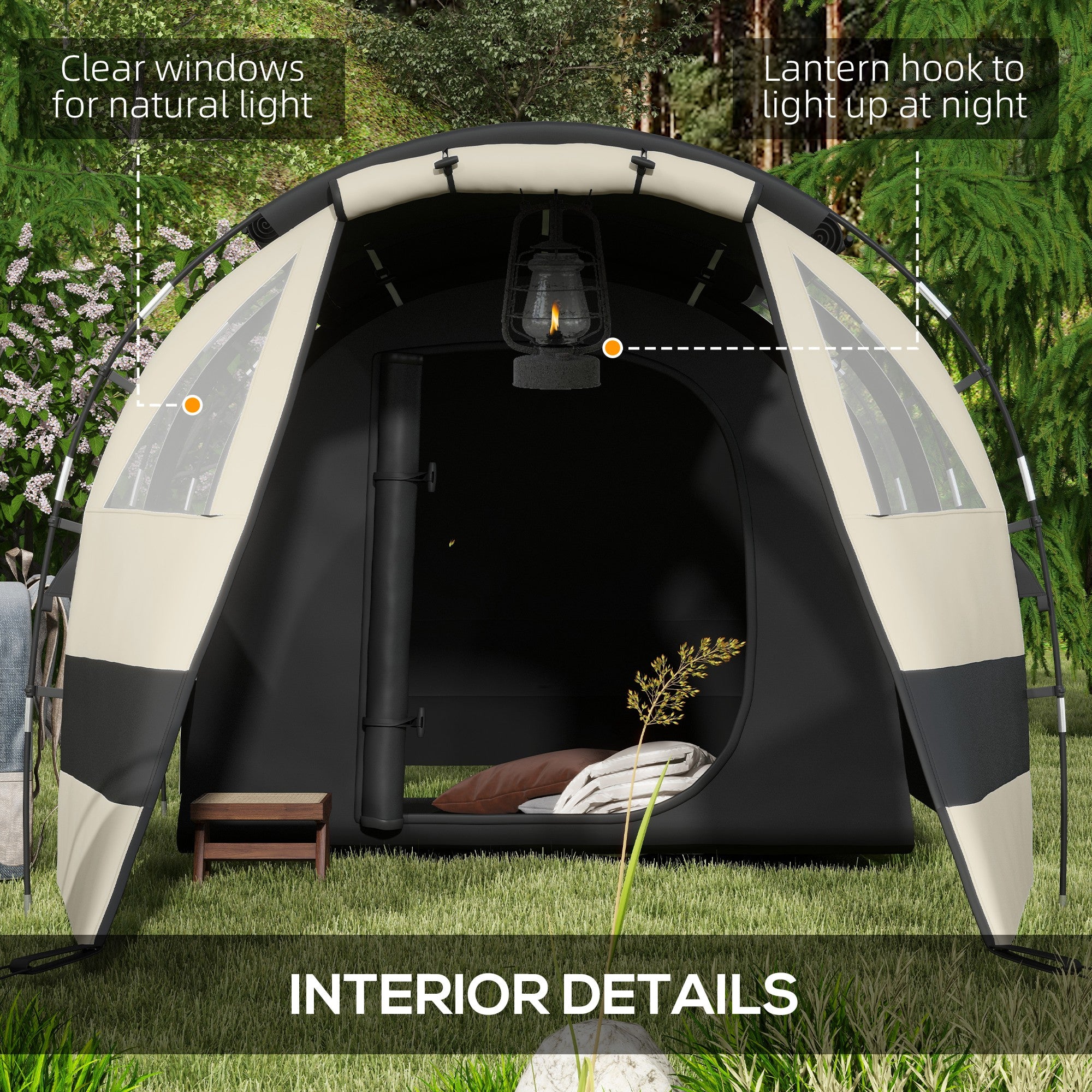 Outsunny Four Man, Two Room Blackout Tent, with Accessories - Khaki - North Peak Garden Furniture