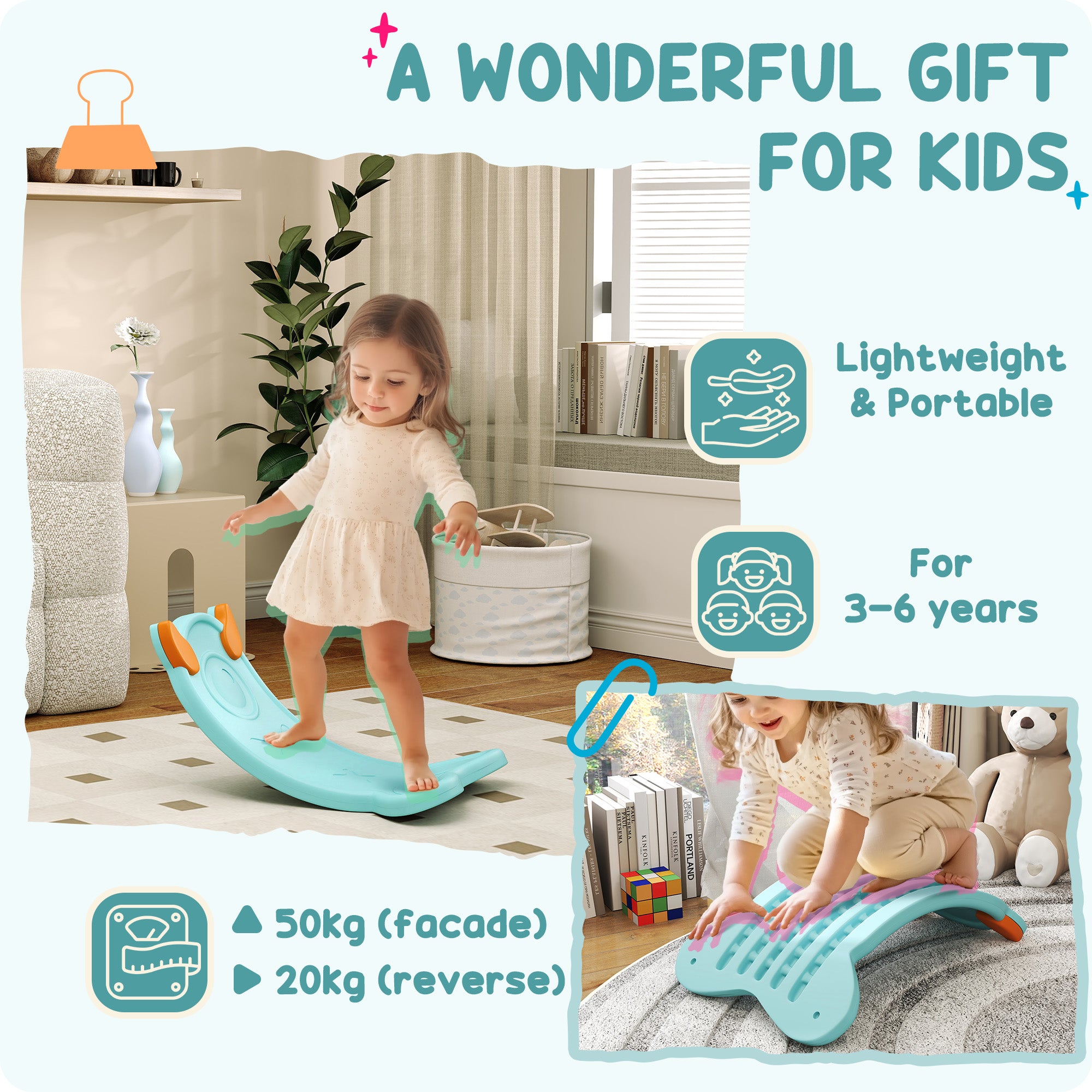 AIYAPLAY Balance Board for Kids Balance Training & Sensory Play, Light Blue - North Peak Garden Furniture