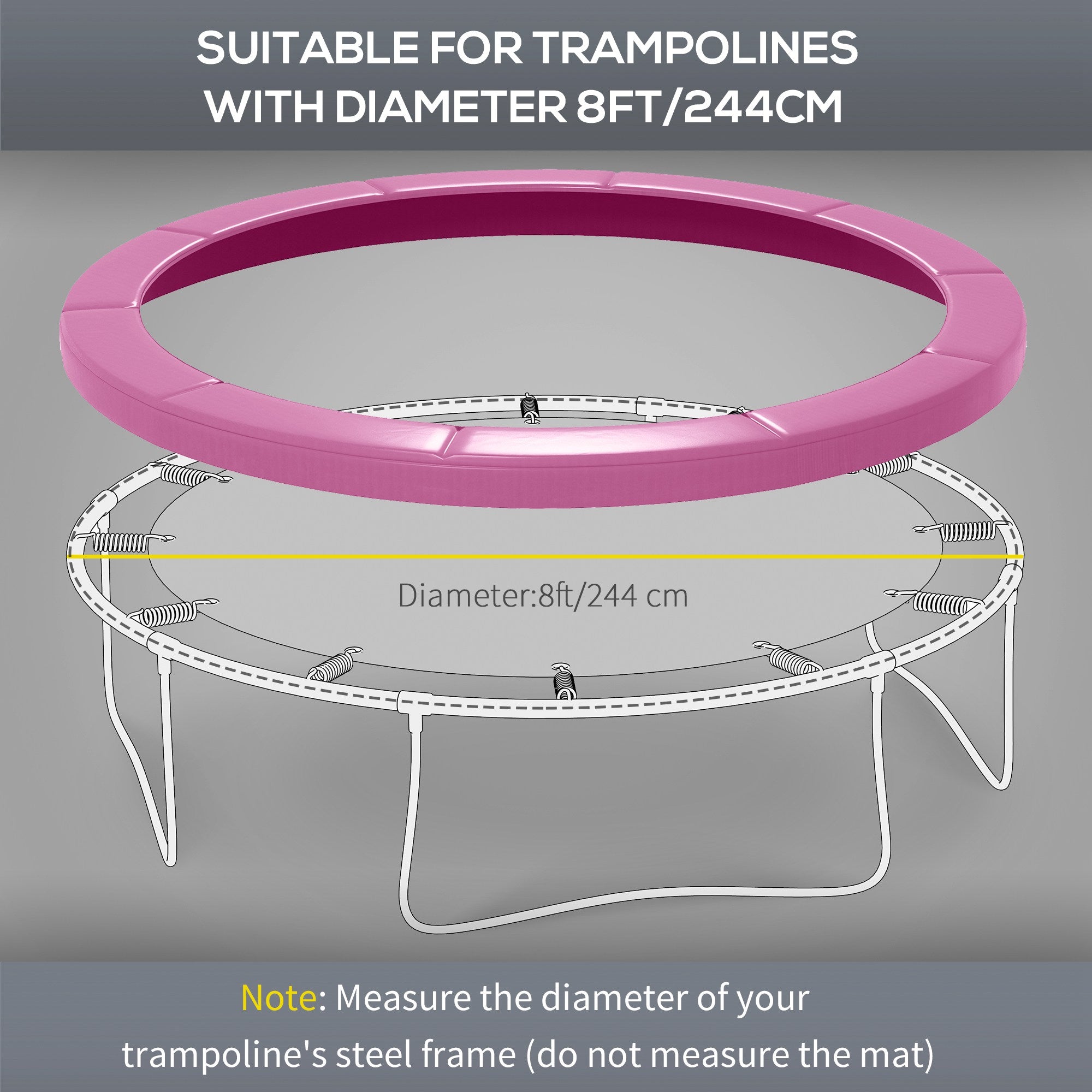 SPORTNOW 8FT Trampoline Spring Cover, Plastic Trampoline Pad Replacement with Elastic Cord, Waterproof, UV Resistant and Tear-Resistant, Pink