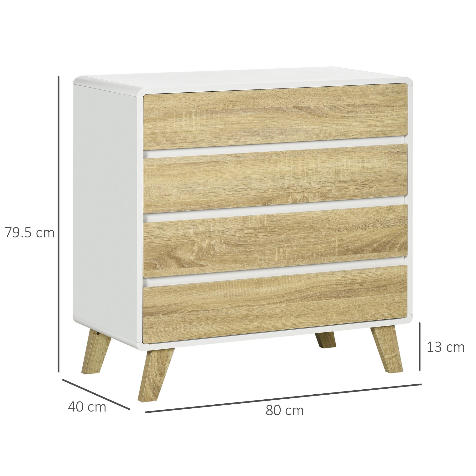 HOMCOM Chest of Four Drawers - Wood-Effect/White - North Peak Garden Furniture